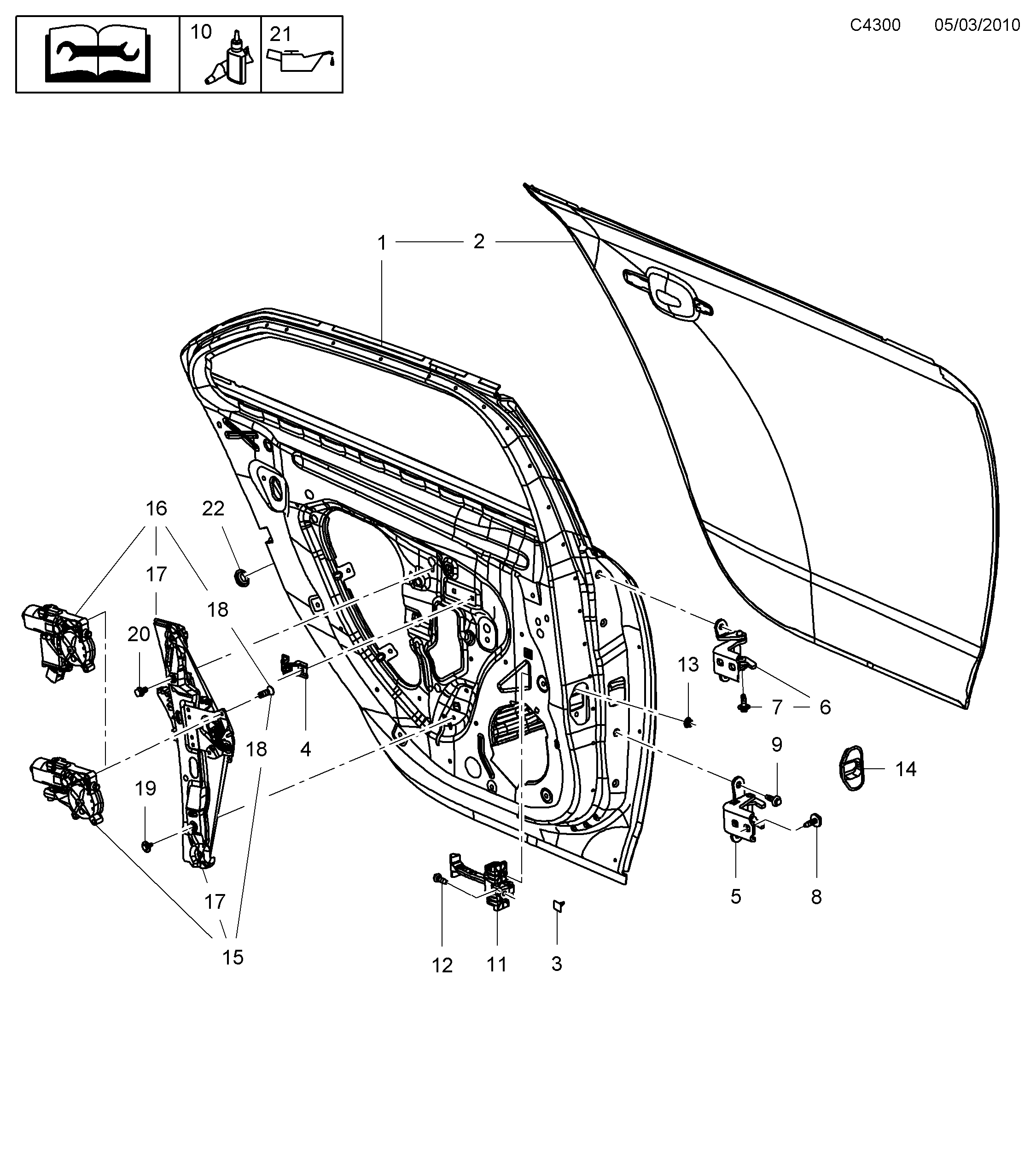 Saab 9-5 (650) Rear door Window regulator diagram
