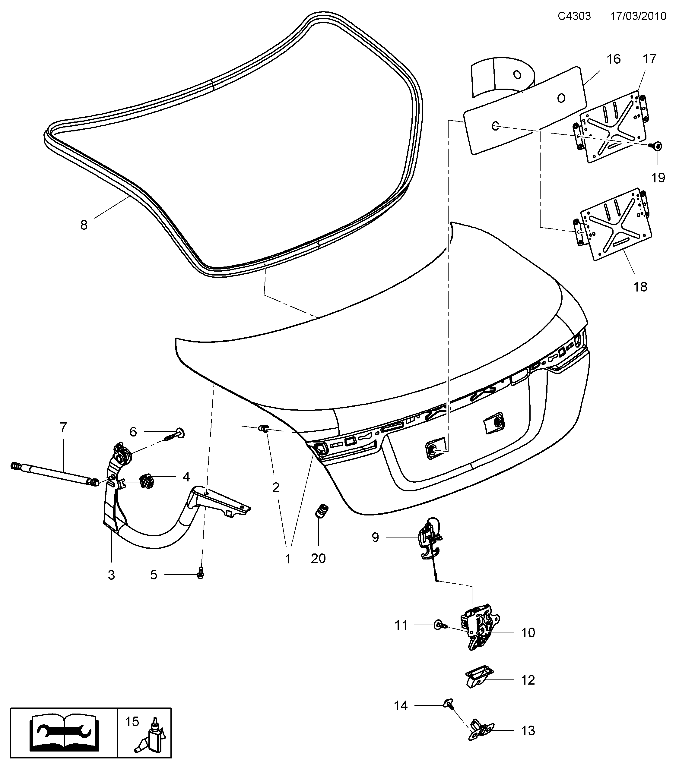 Saab 9-5 (650) Trunk lid lock diagram