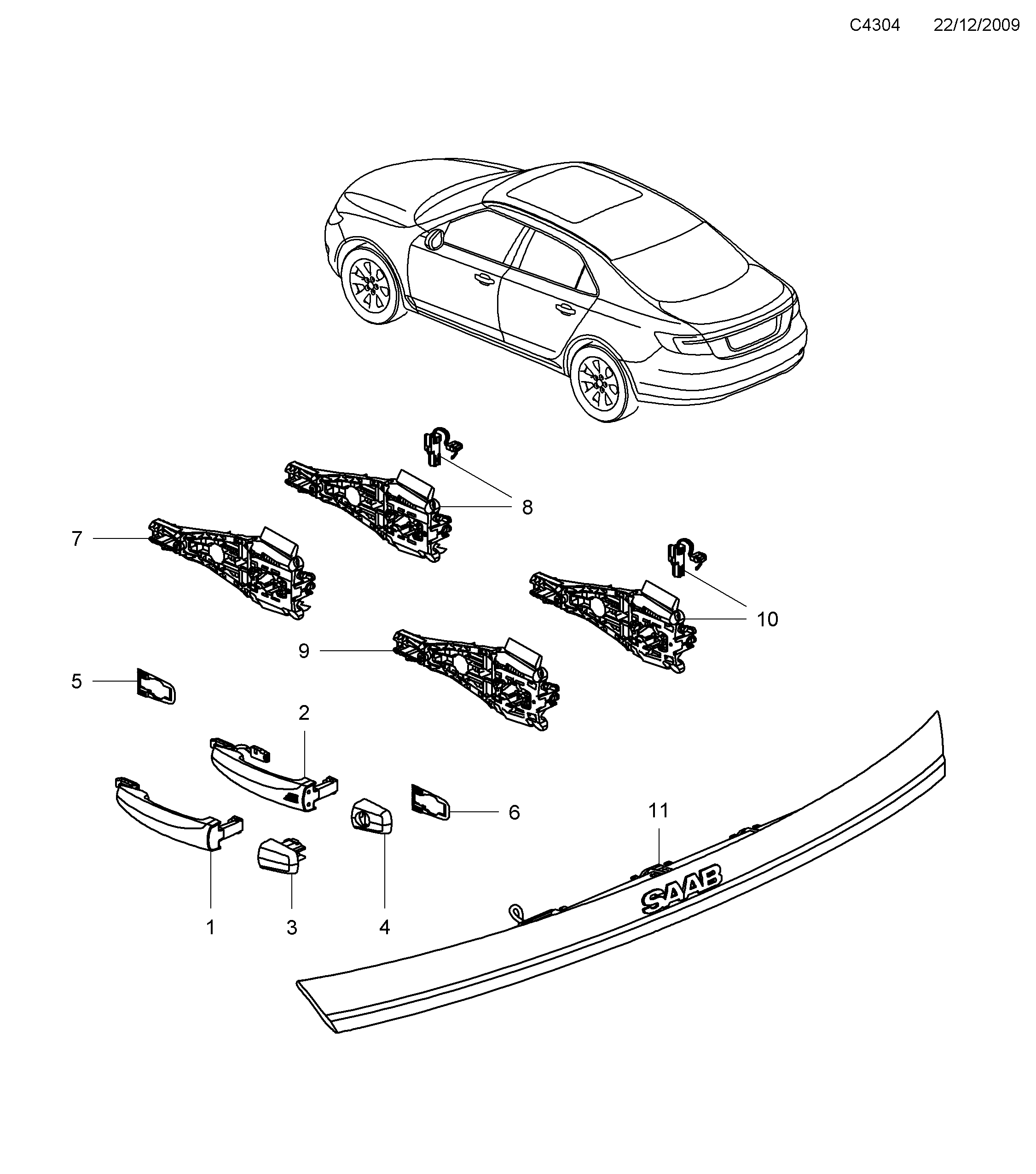 Saab 9-5 (650) Outside handle diagram