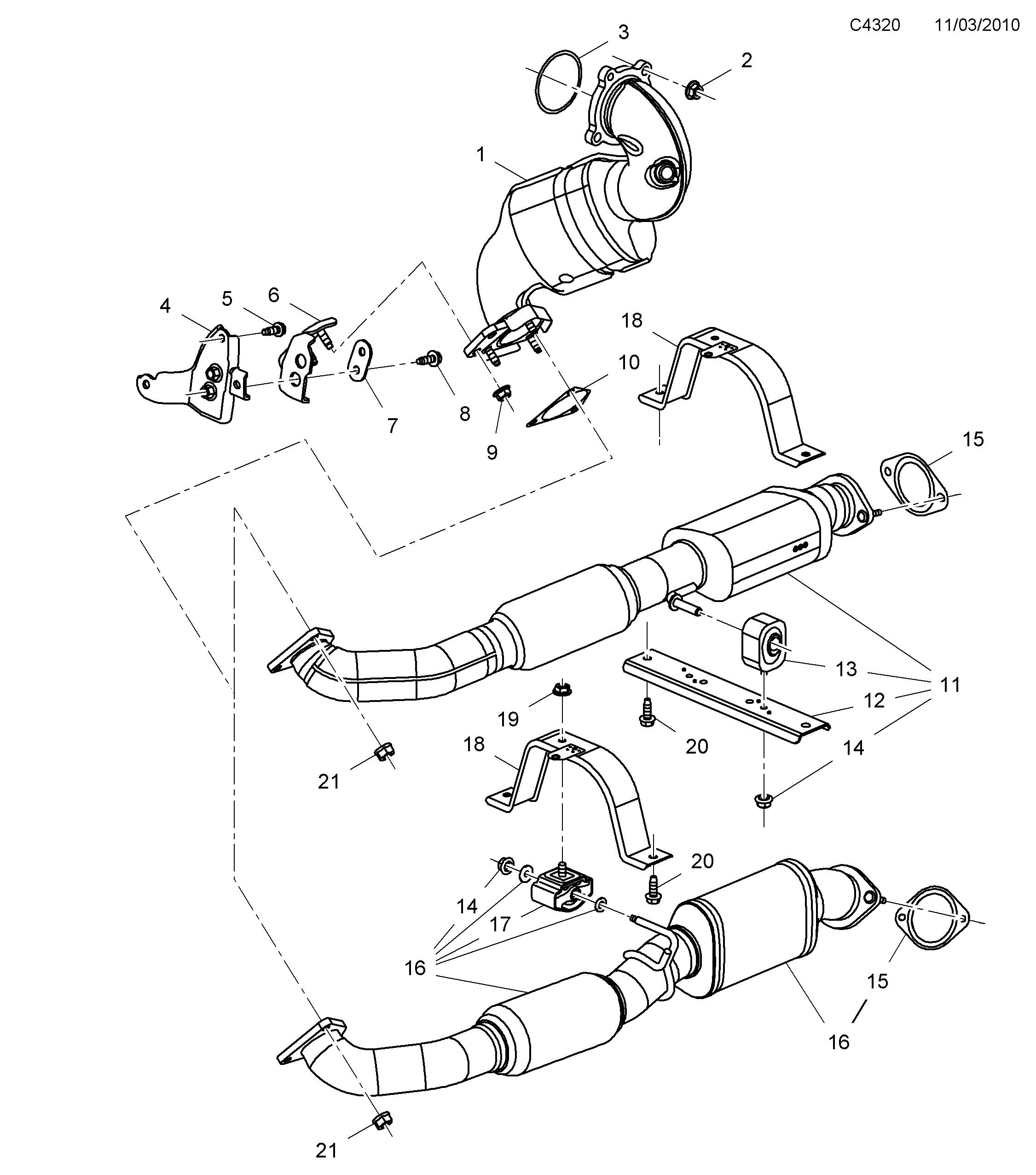 Saab 9-5 (650) Exhaust system Front diagram