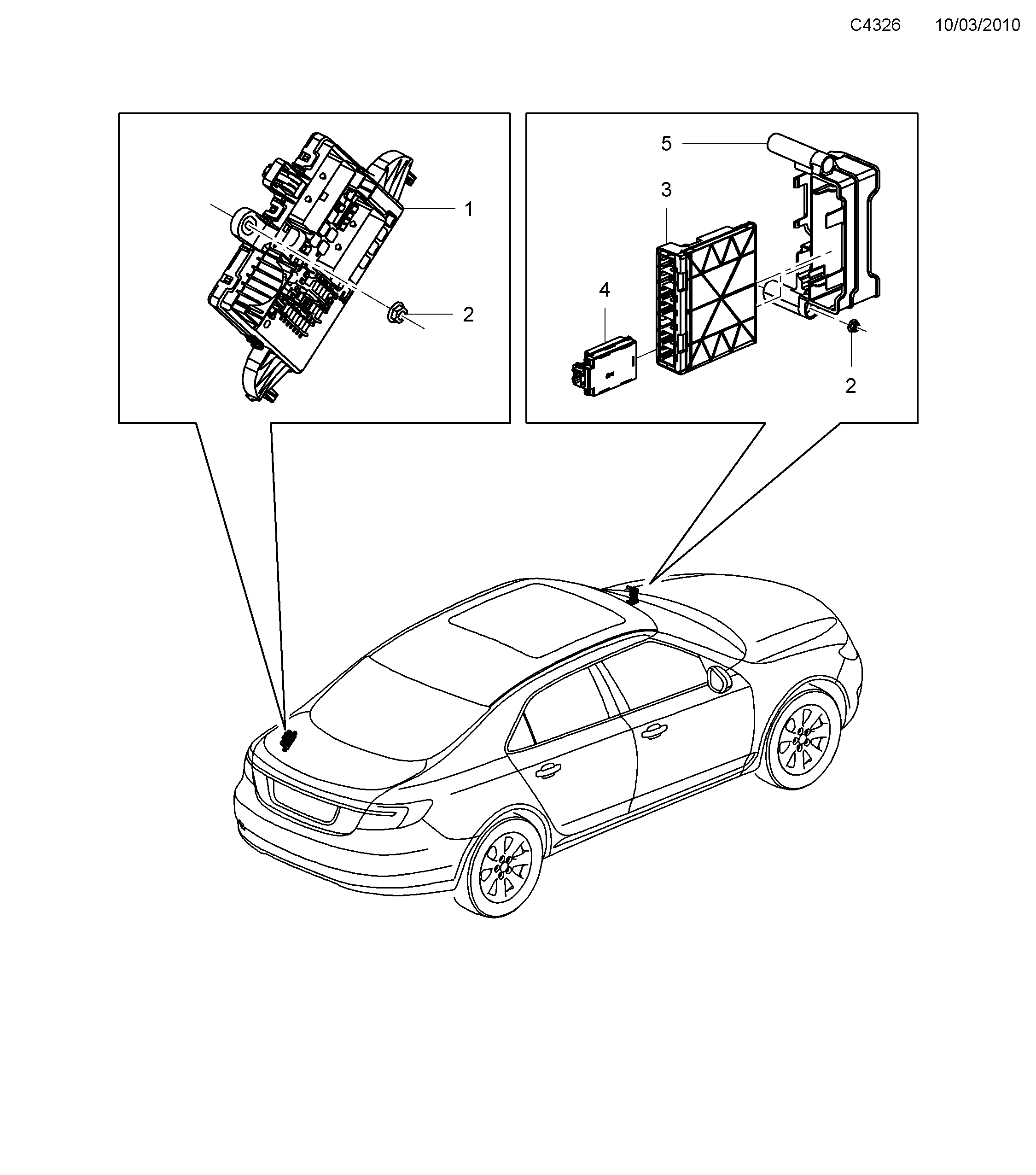 Saab 9-5 (650) Relays and fuses Rear diagram