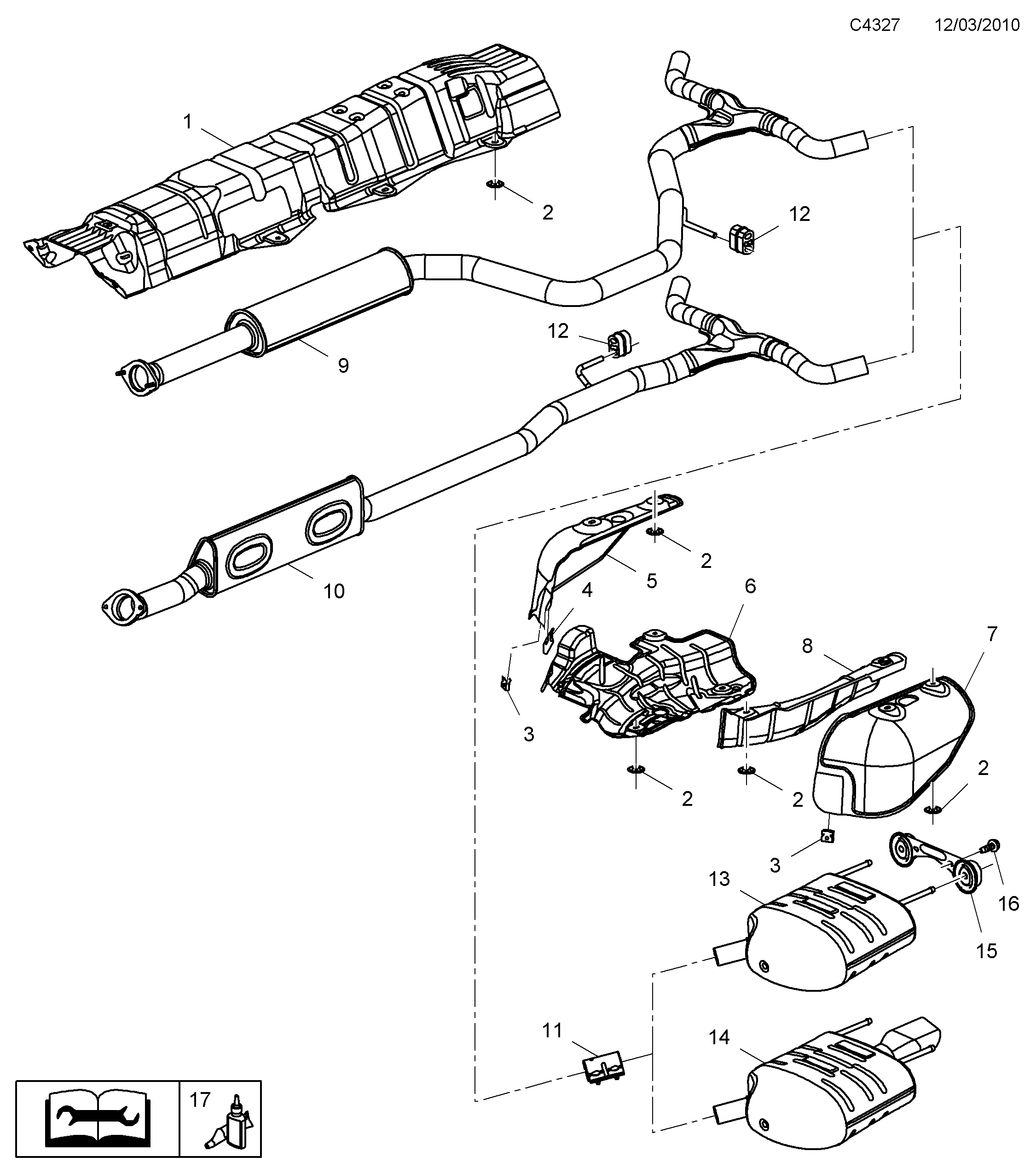 Saab 9-5 (650) Exhaust system Rear diagram