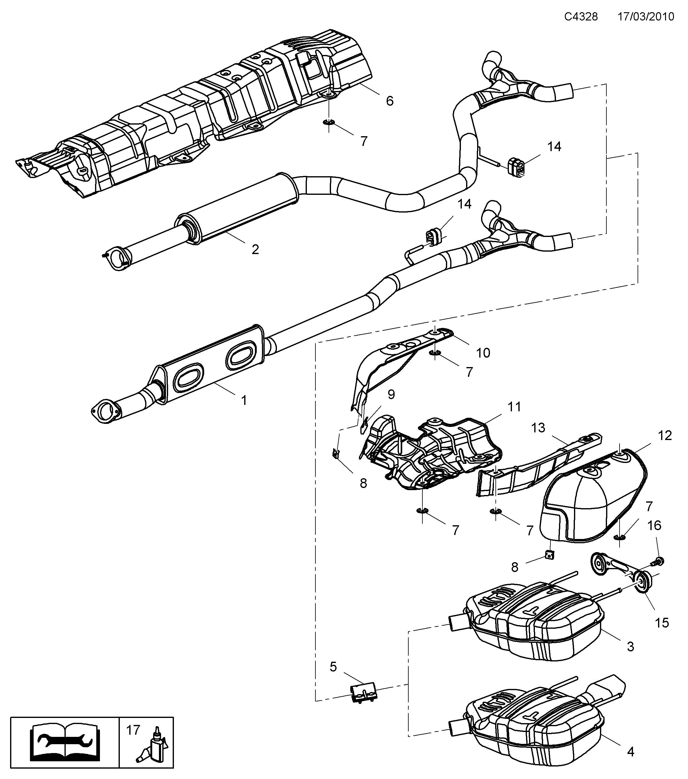 Saab 9-5 (650) Exhaust system Rear diagram