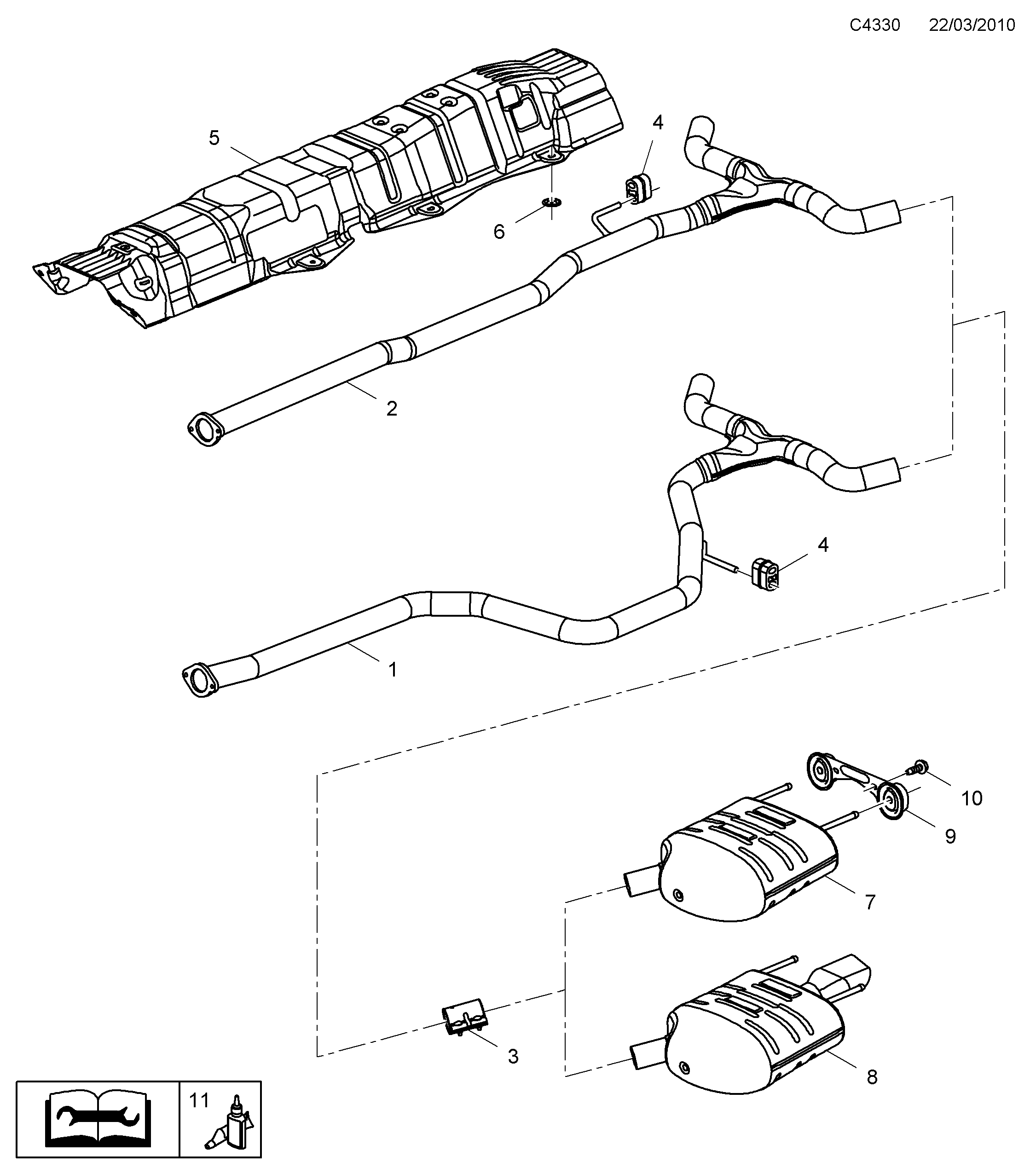 Saab 9-5 (650) Exhaust system Rear diagram