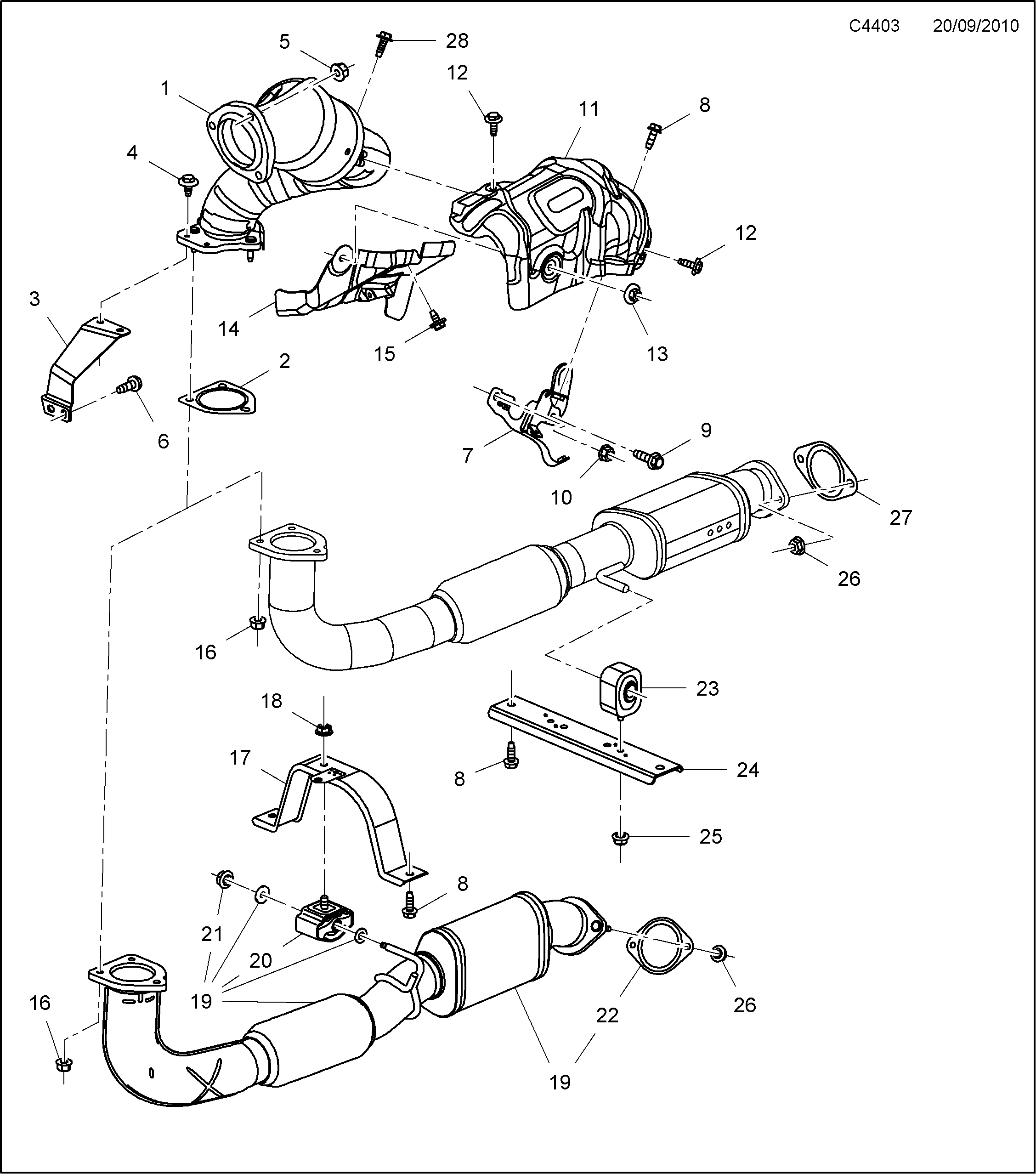 Saab 9-5 (650) Exhaust system Front diagram