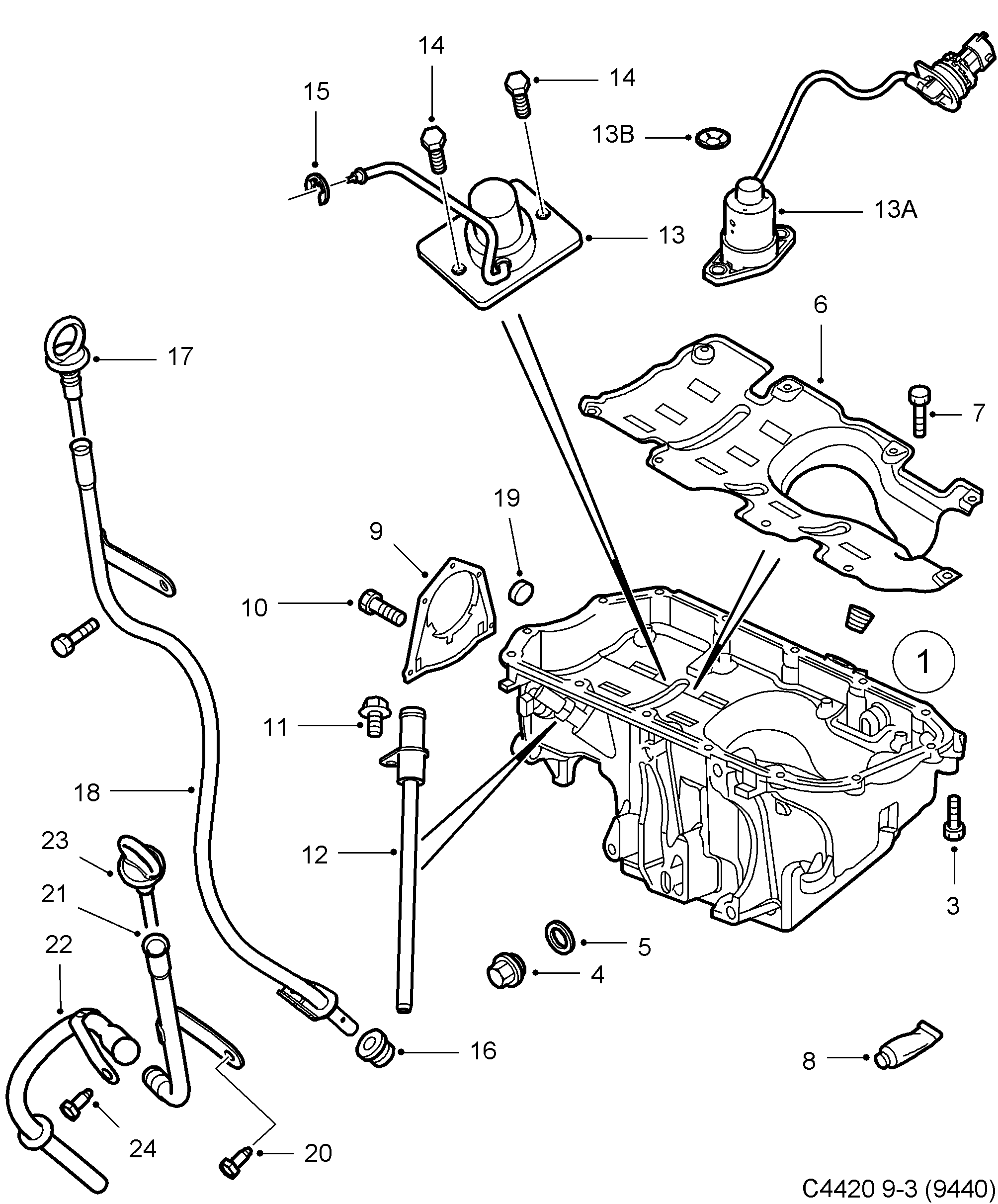 Saab 9-3 (9440) Oil pan diagram
