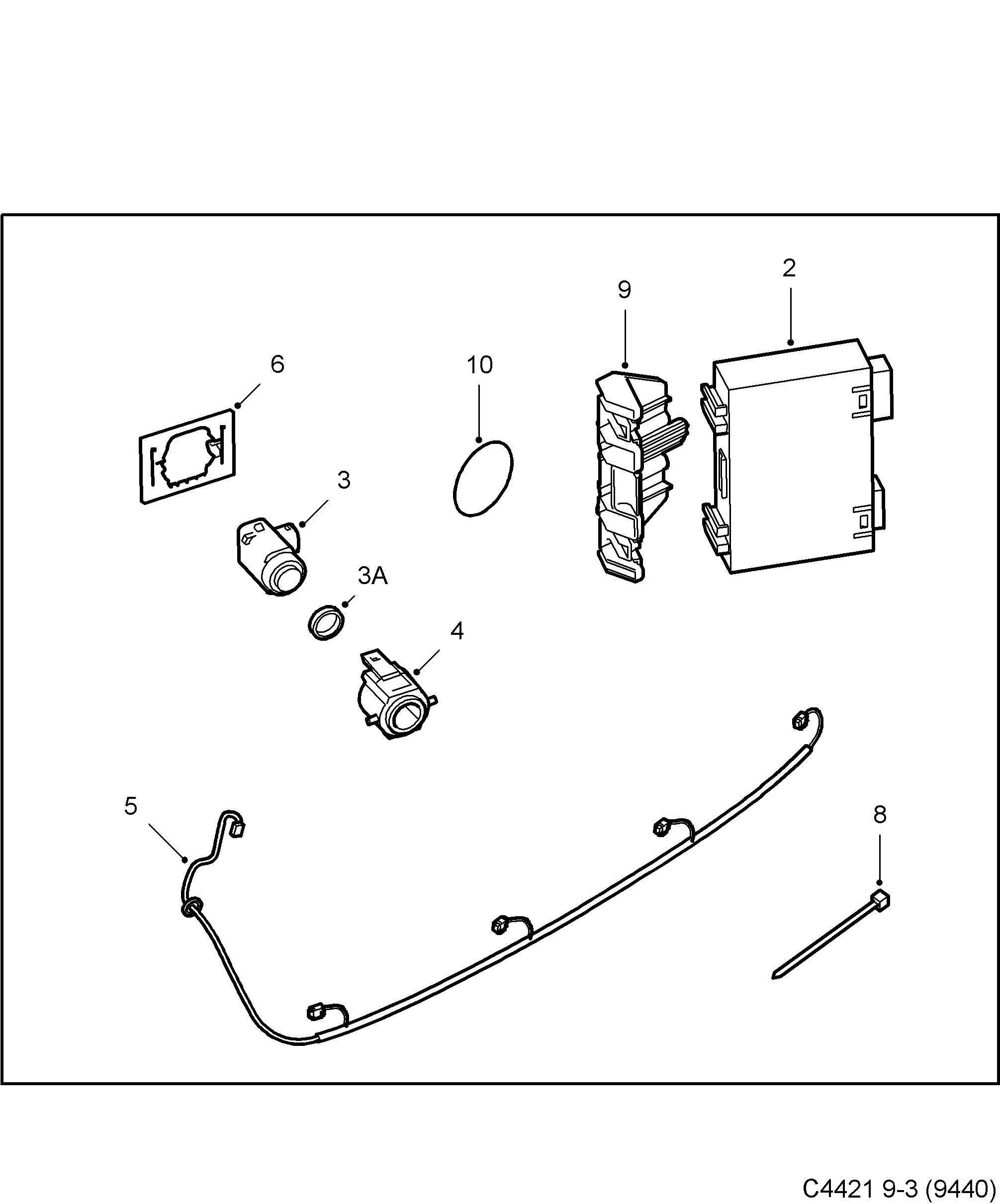 Saab 9-3 (9440) Saab Parking Assistance (SPA) diagram
