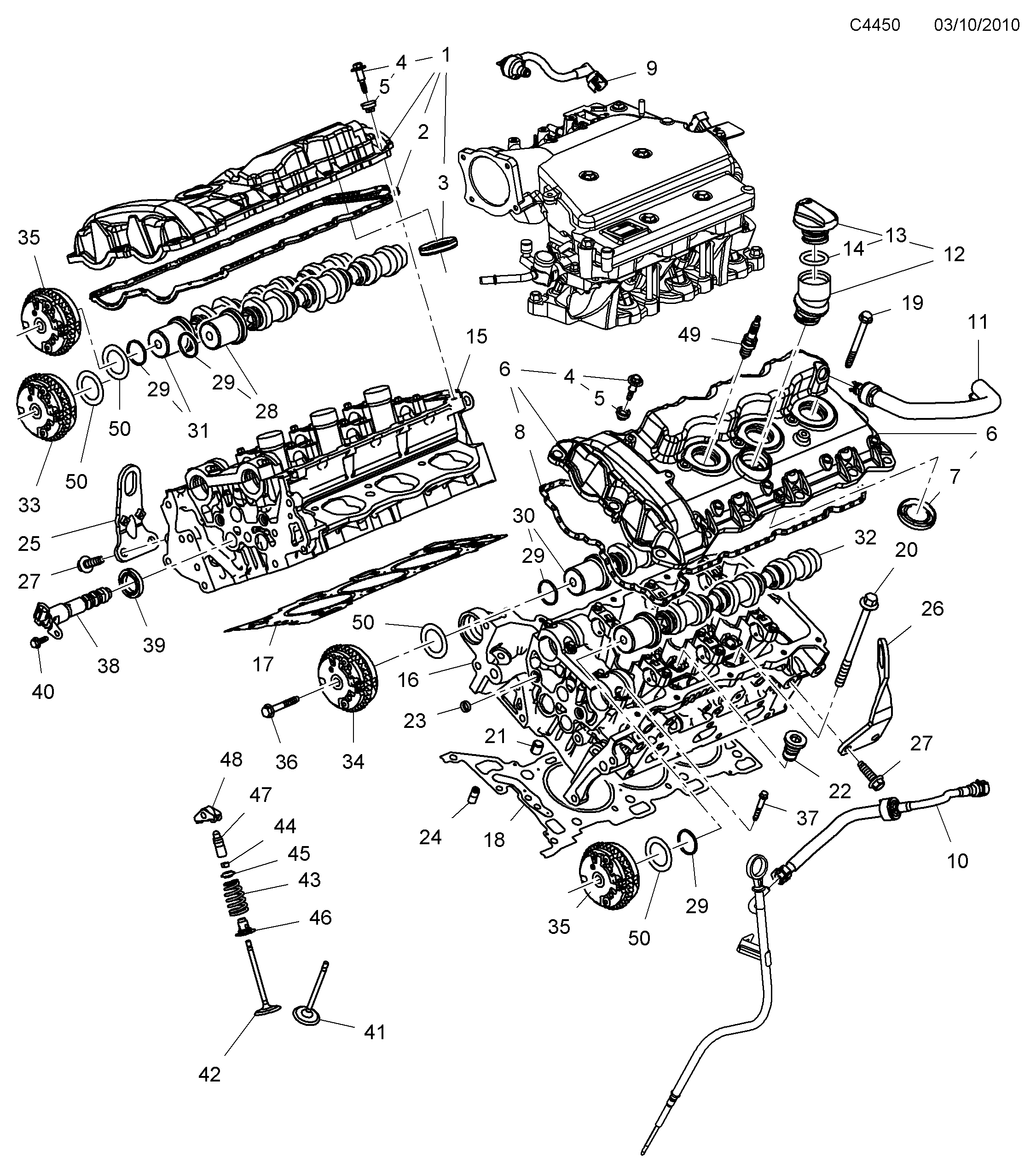 Saab 9-5 (650) Cylinder head - Valve cover diagram
