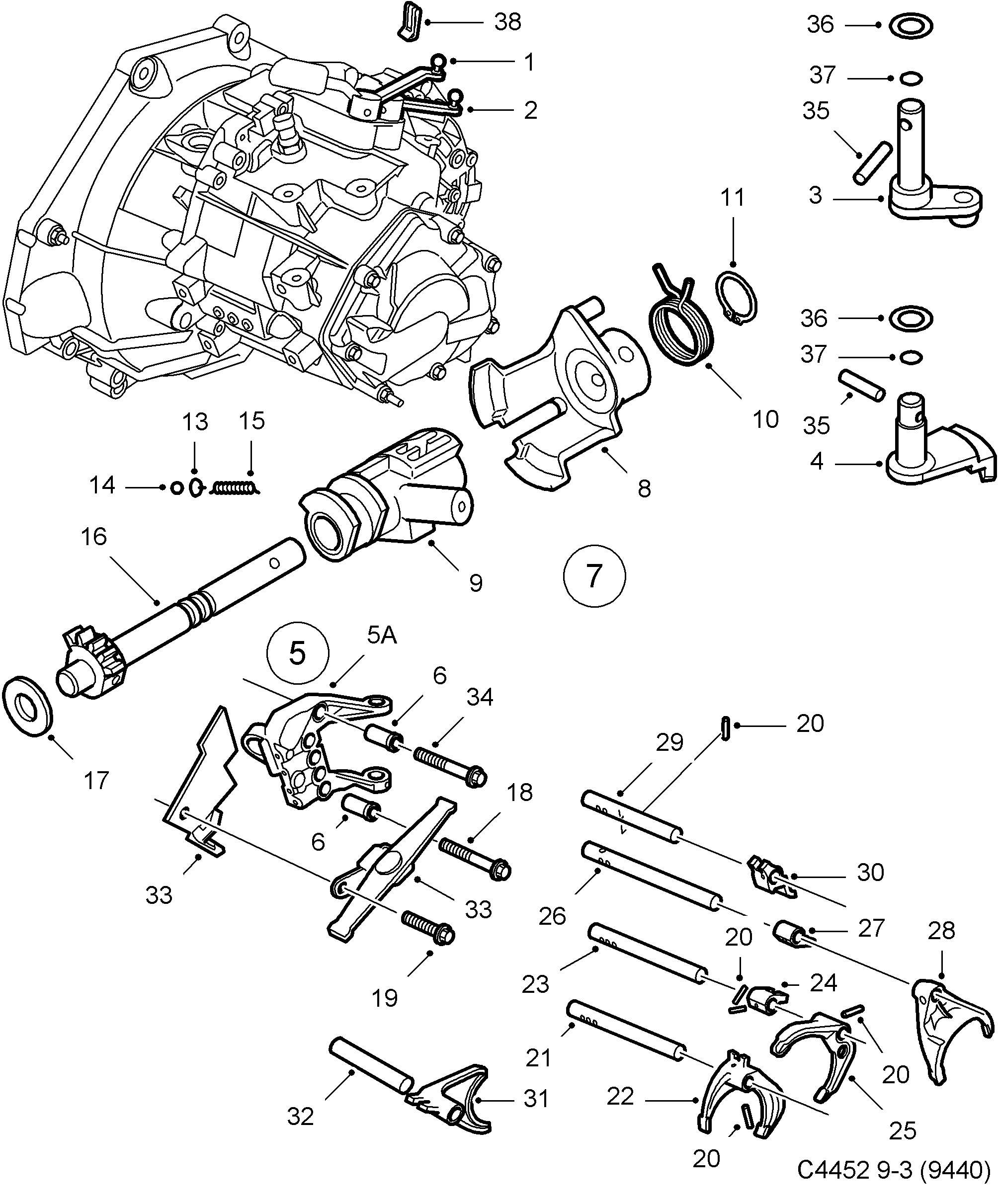 Saab 9-3 (9440) Gear selector fork 5-speed diagram