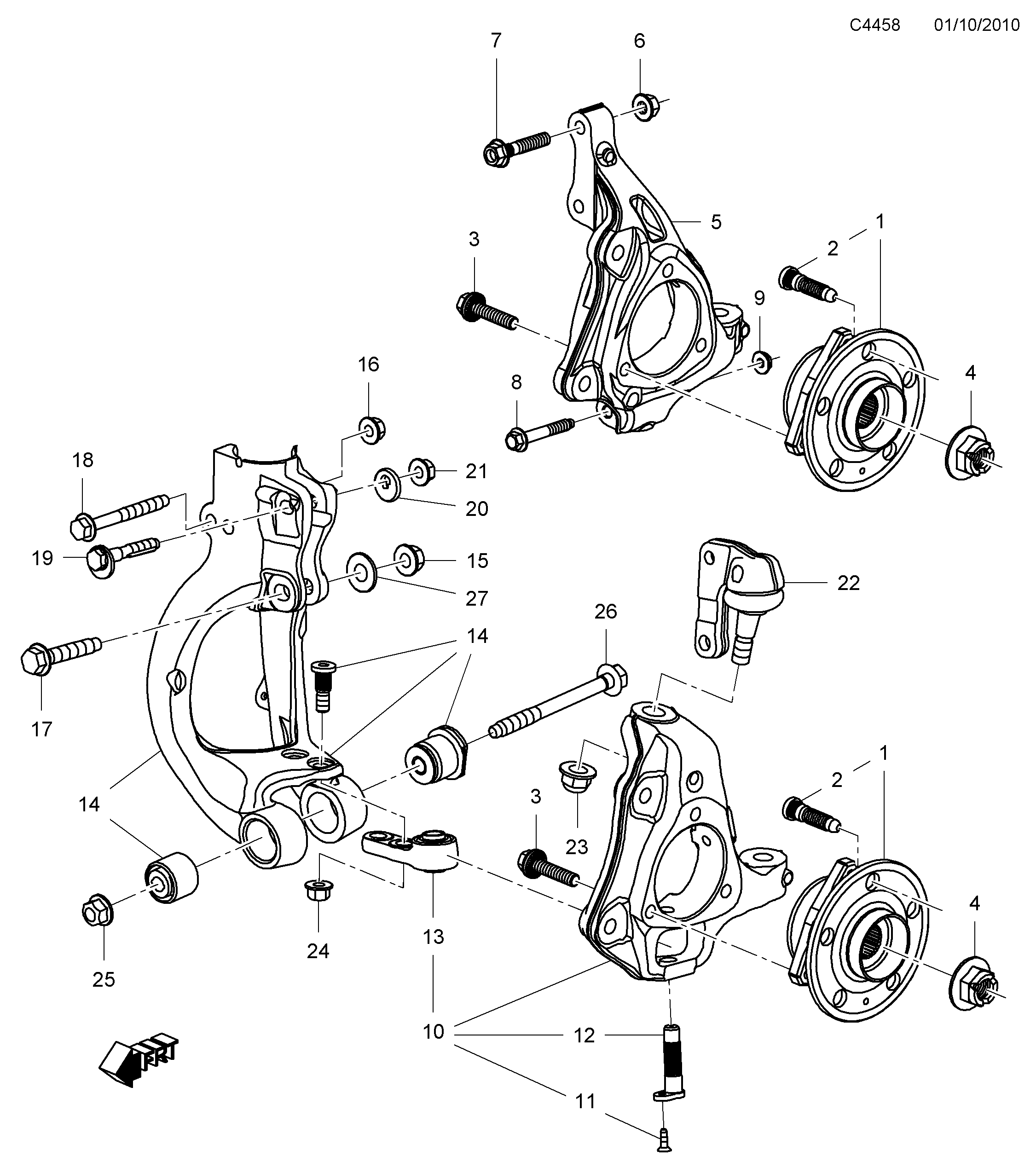 Saab 9-5 (650) Hub and knuckle diagram