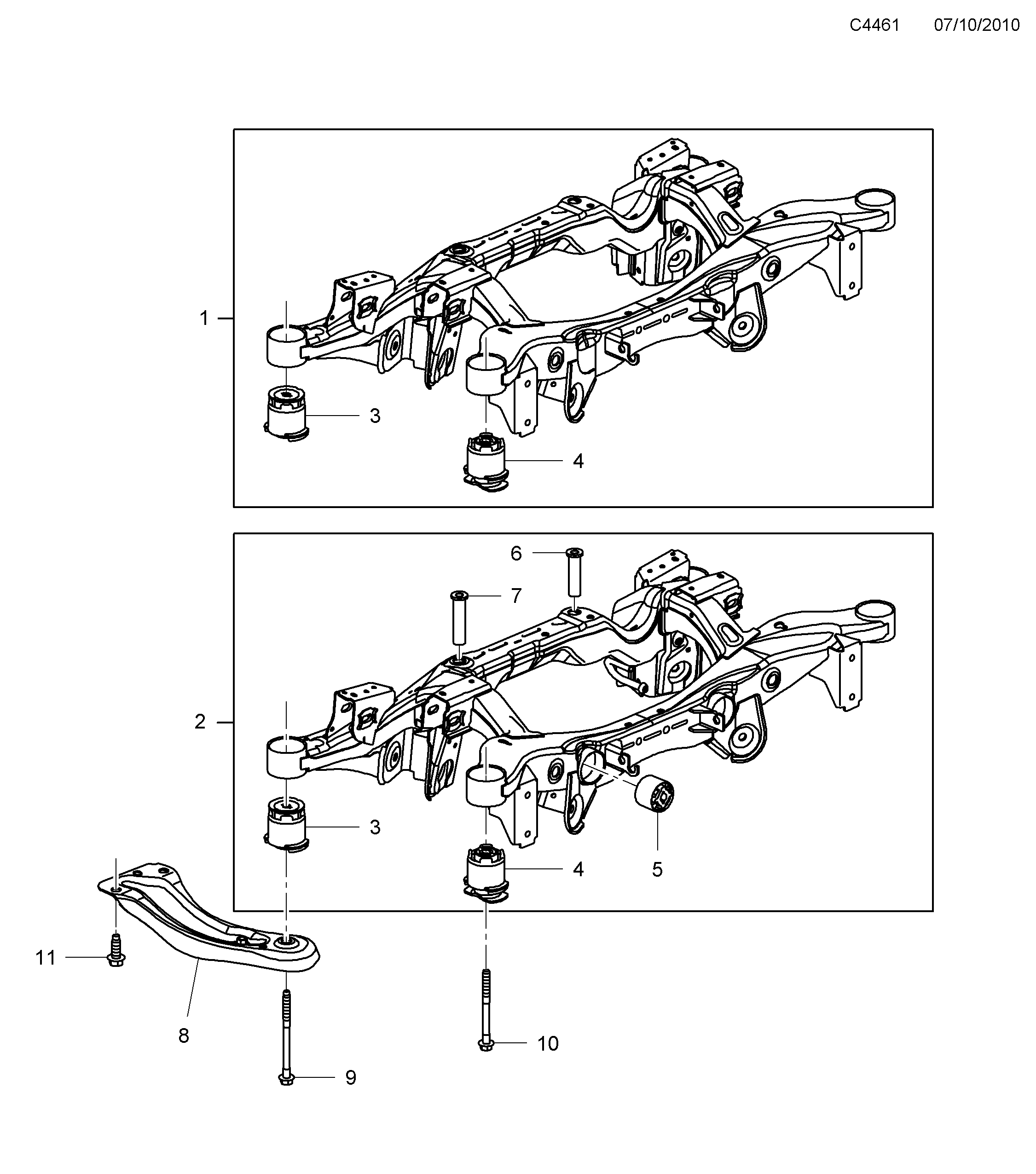 Saab 9-5 (650) Axle crossmember H arm, rear suspension diagram