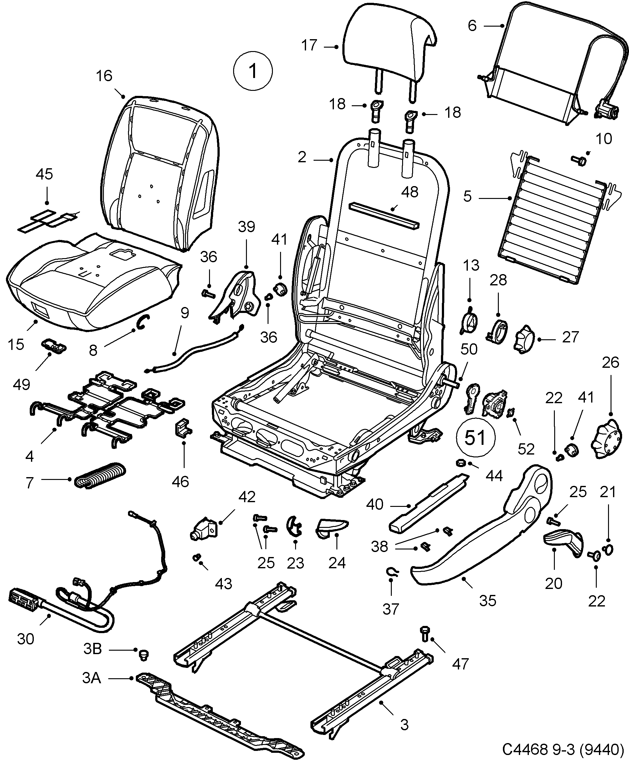 Saab 9-3 (9440) Seat Manual diagram
