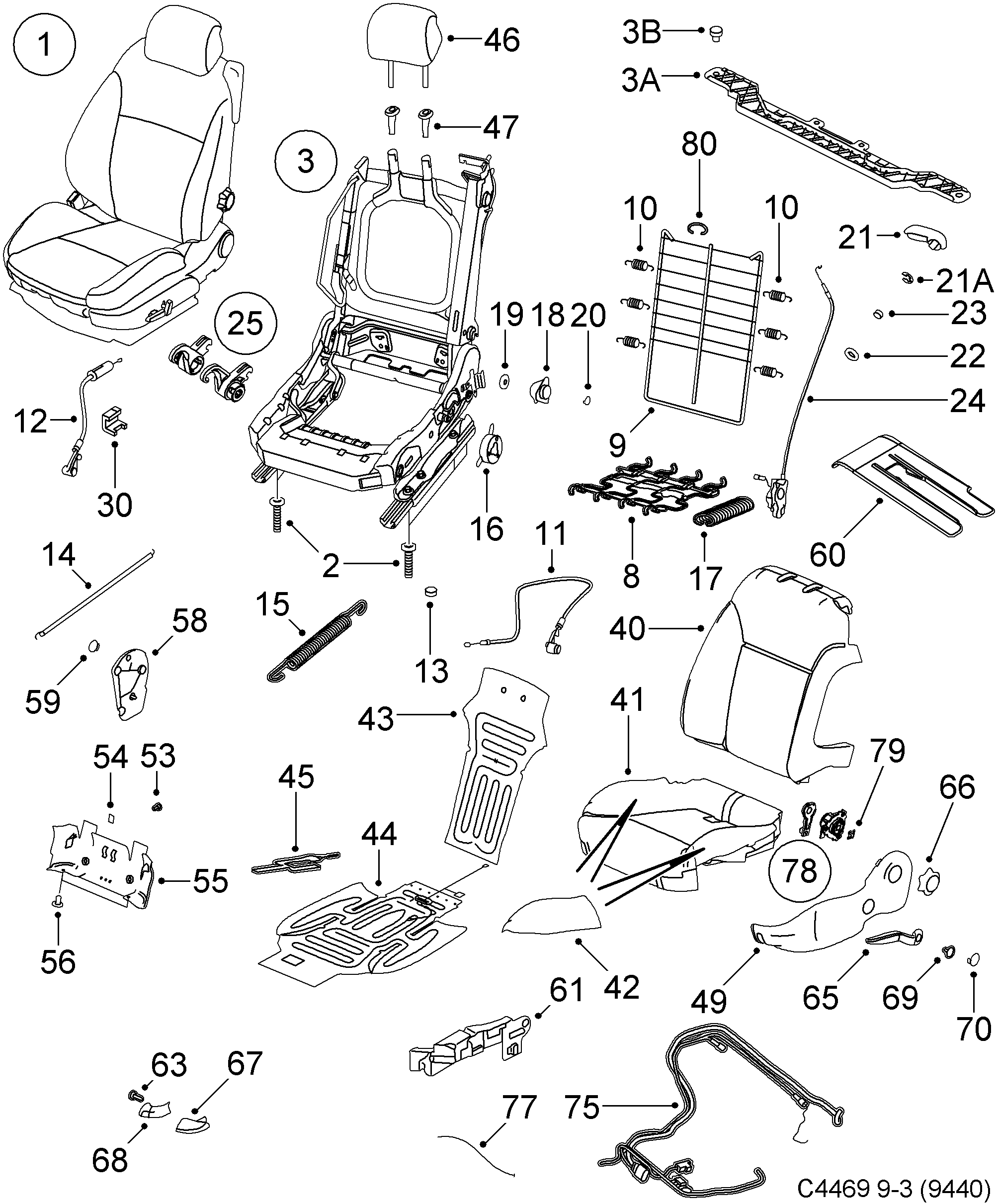 Saab 9-3 (9440) Seat Manuel diagram