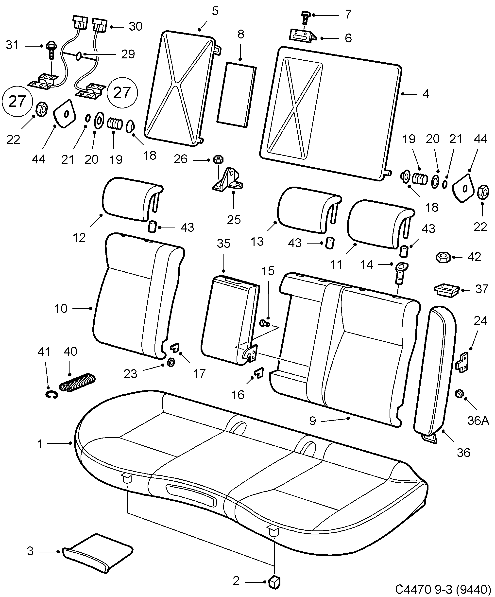 Saab 9-3 (9440) Rear seat diagram