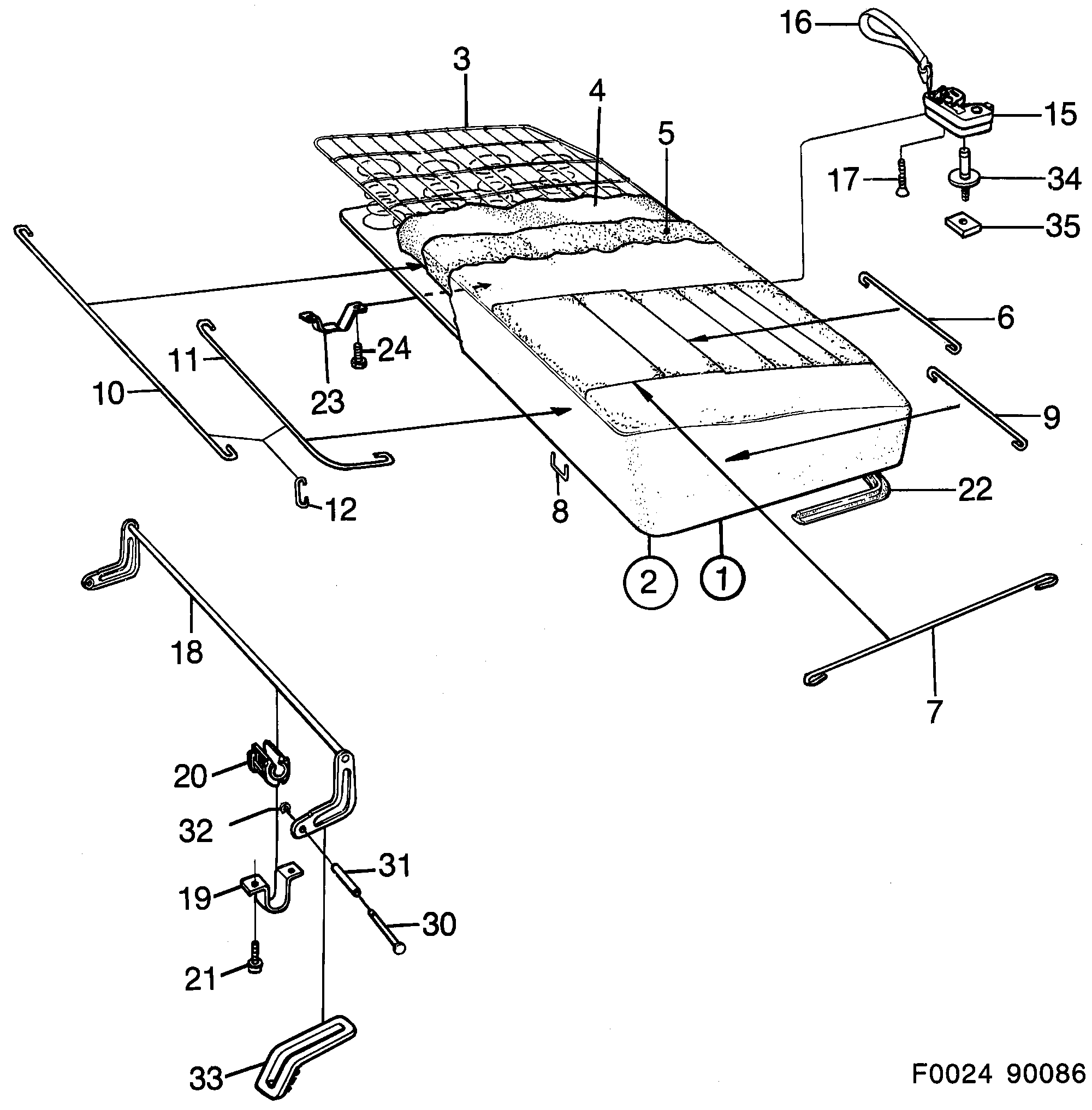 Saab 900 Rear seat Seat cushion diagram