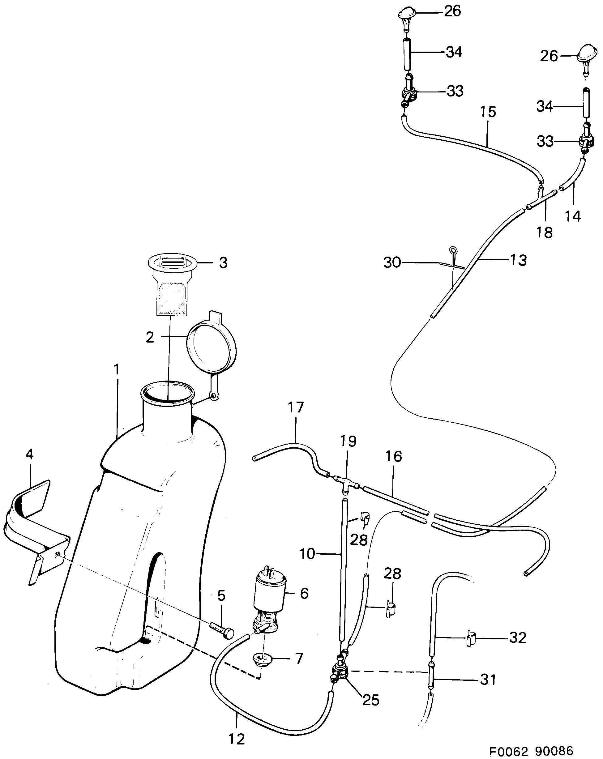 Saab 900 Washer unit diagram