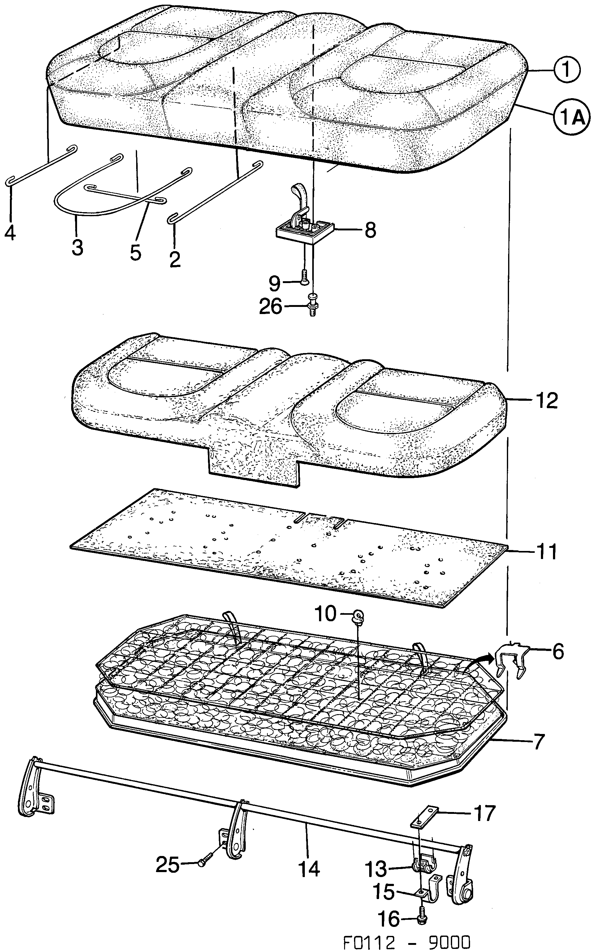 Saab 9000 Rear seat, fixed Seat cushion diagram
