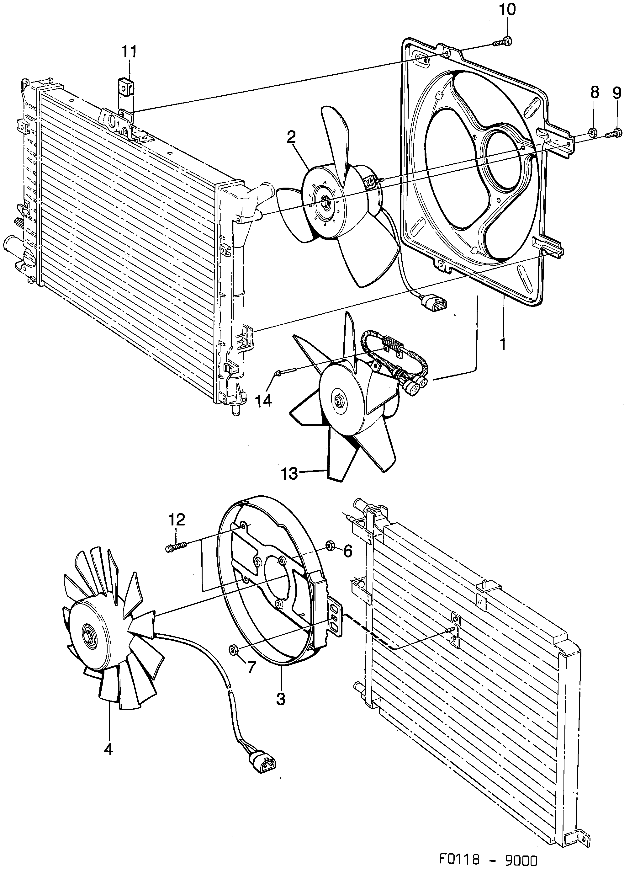 Saab 9000 Fan, etc diagram