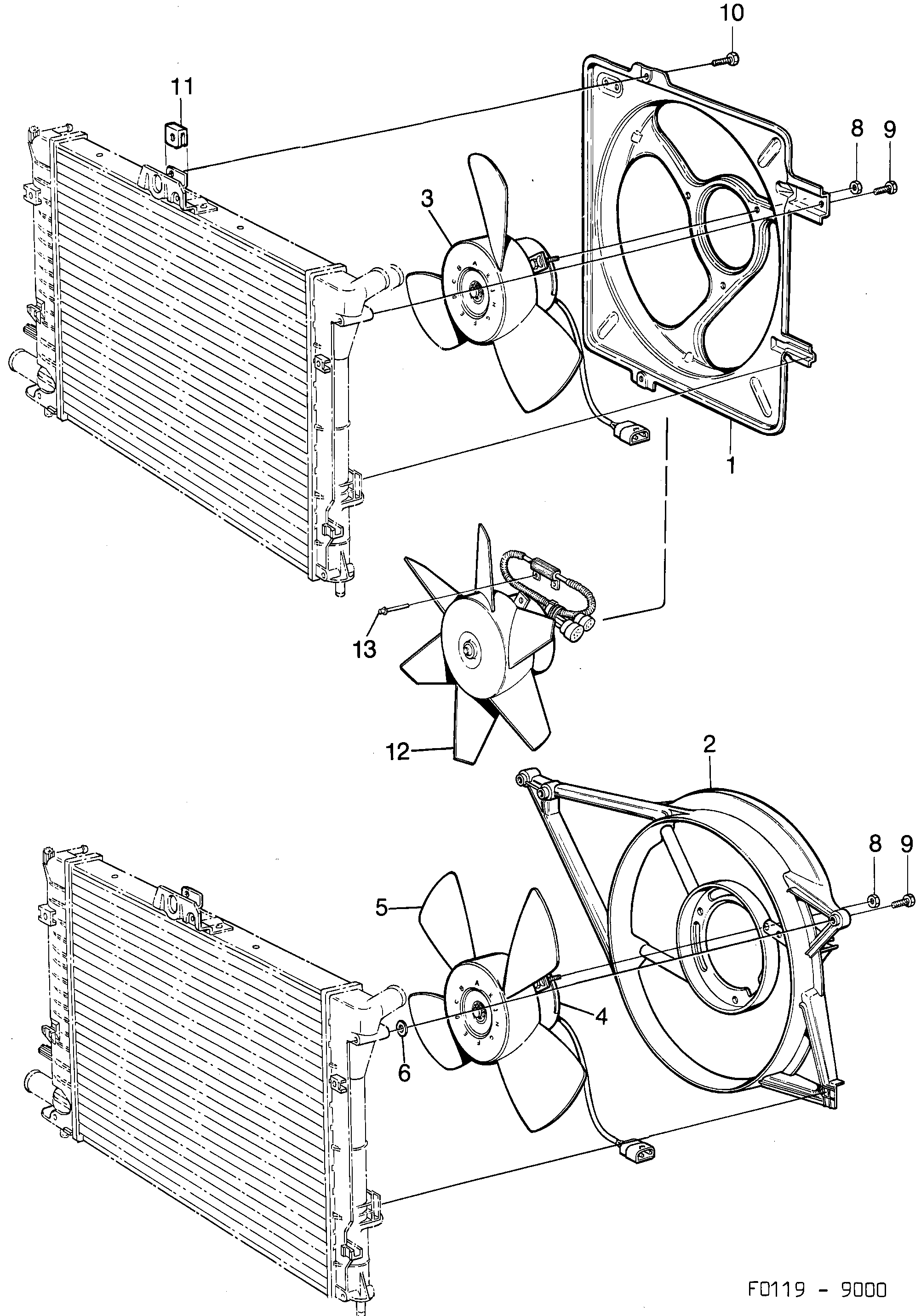Saab 9000 Fan, etc diagram