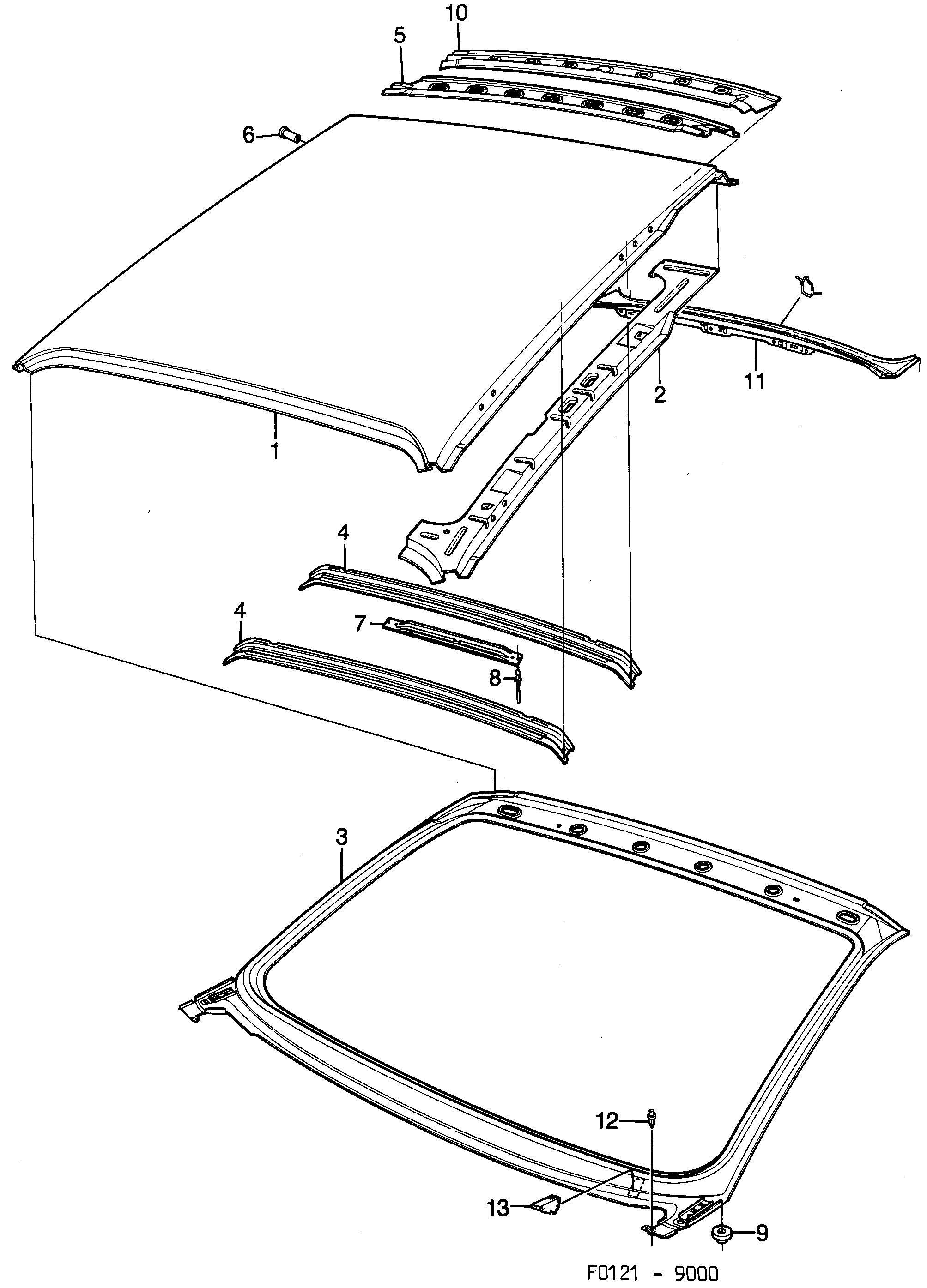 Saab 9000 Roof diagram