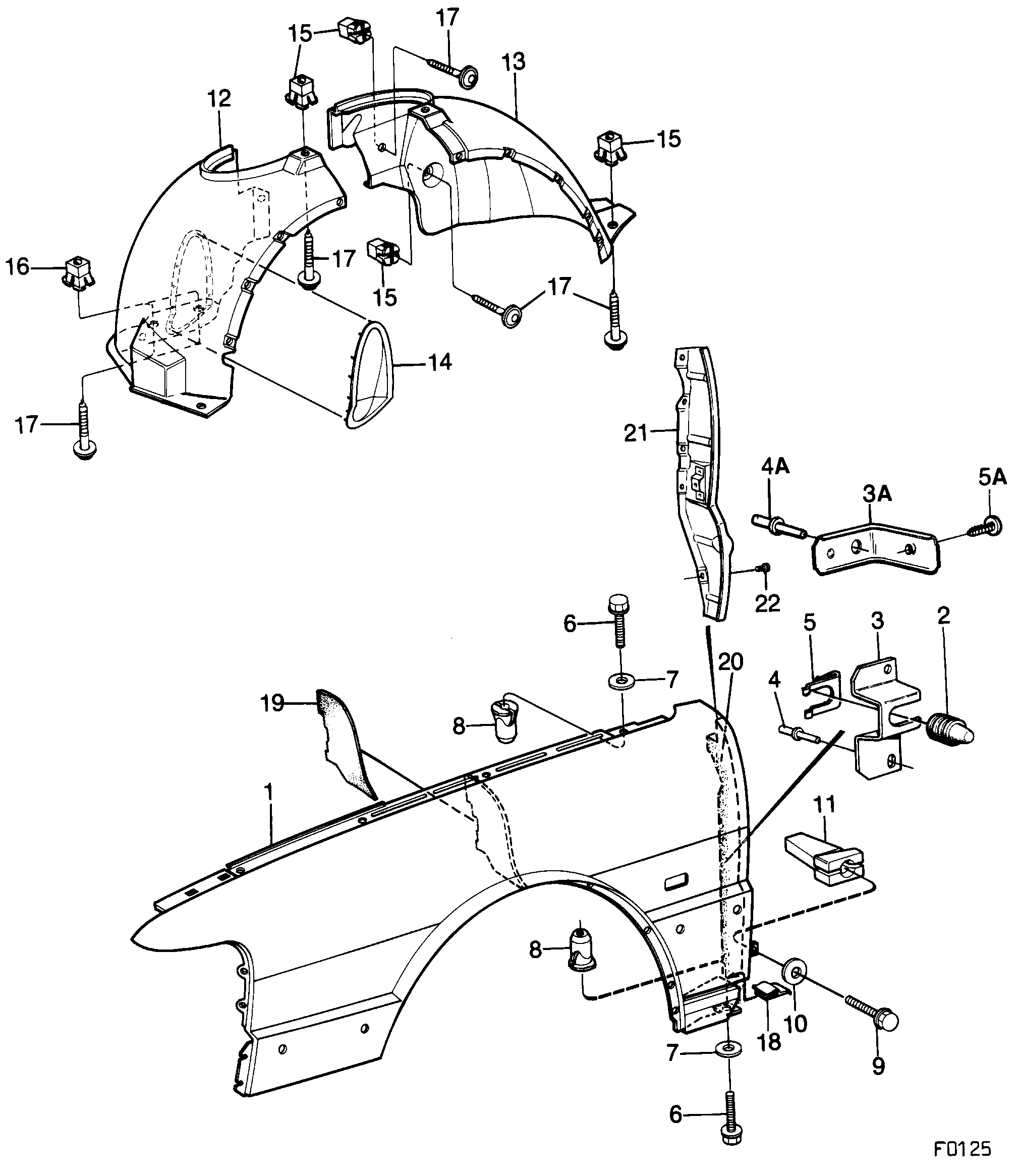 Saab 9000 Front fender diagram