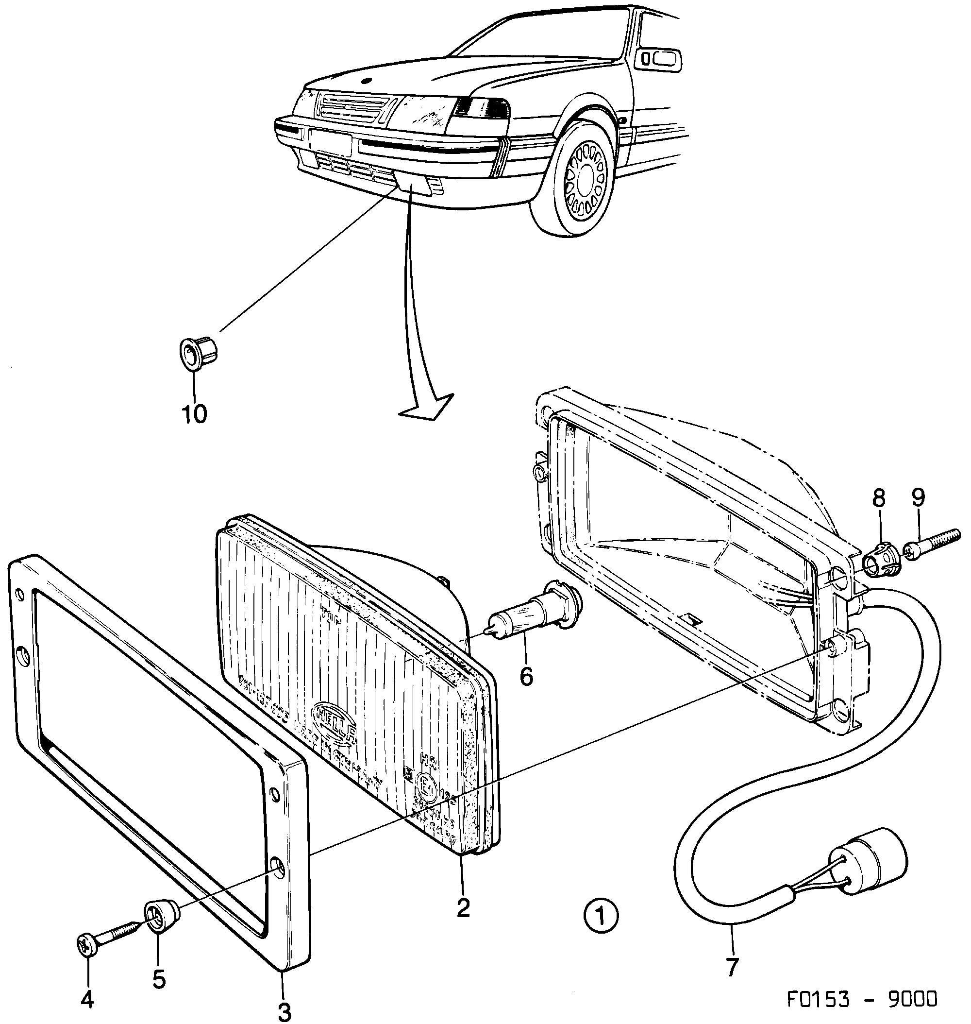 Saab 9000 Fog light diagram