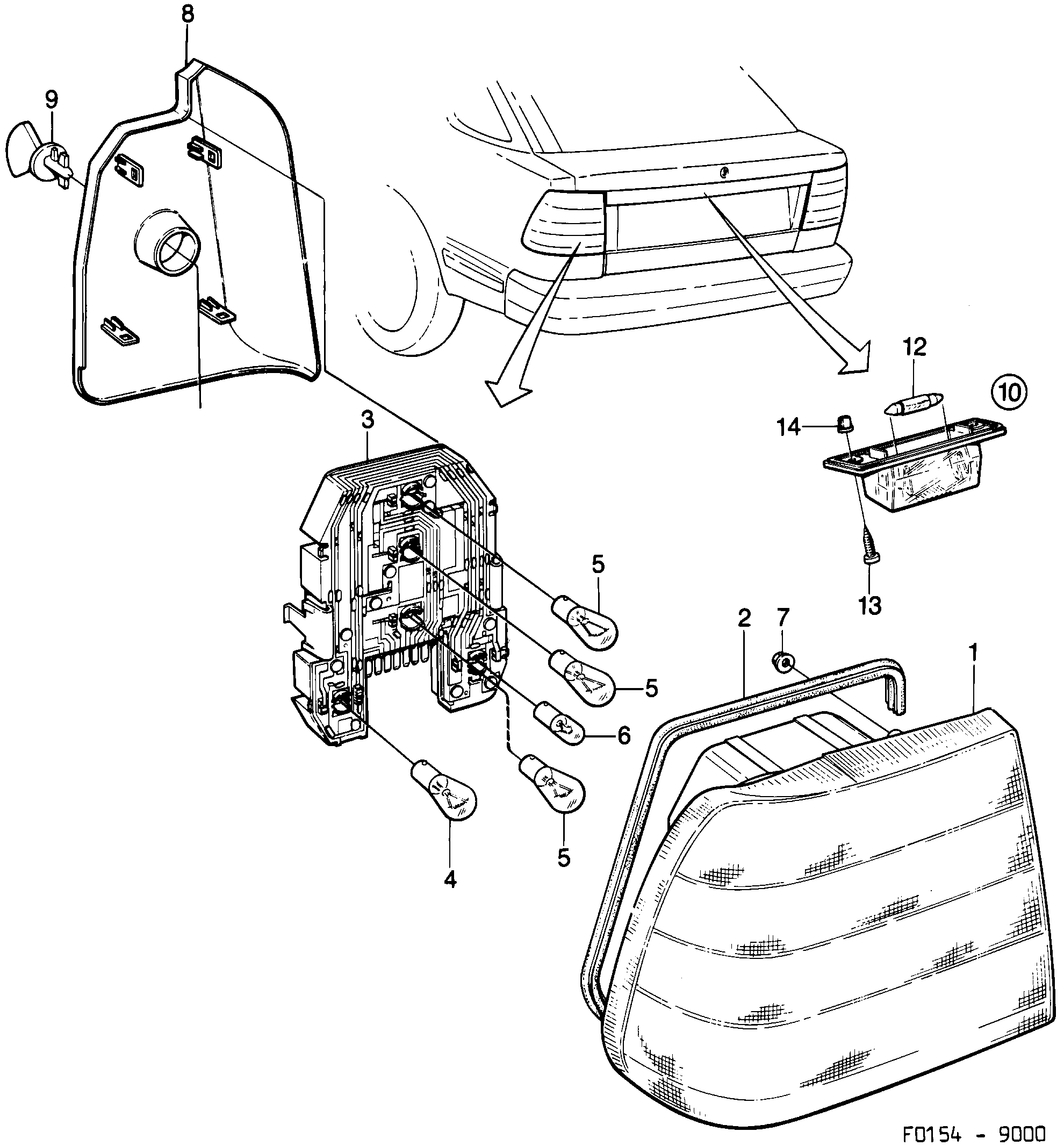 Saab 9000 Tail light diagram