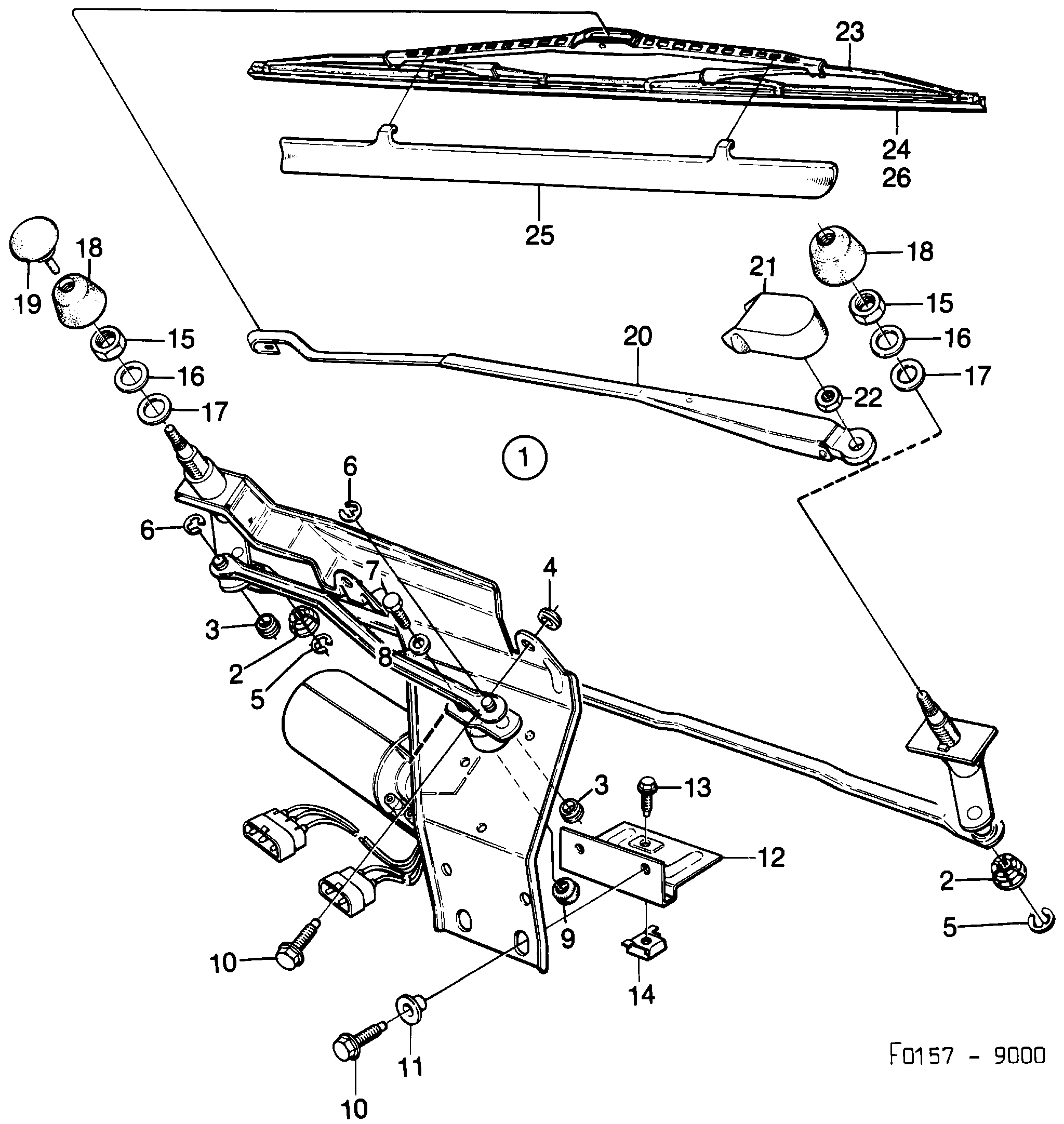 Saab 9000 Windshield wiper diagram