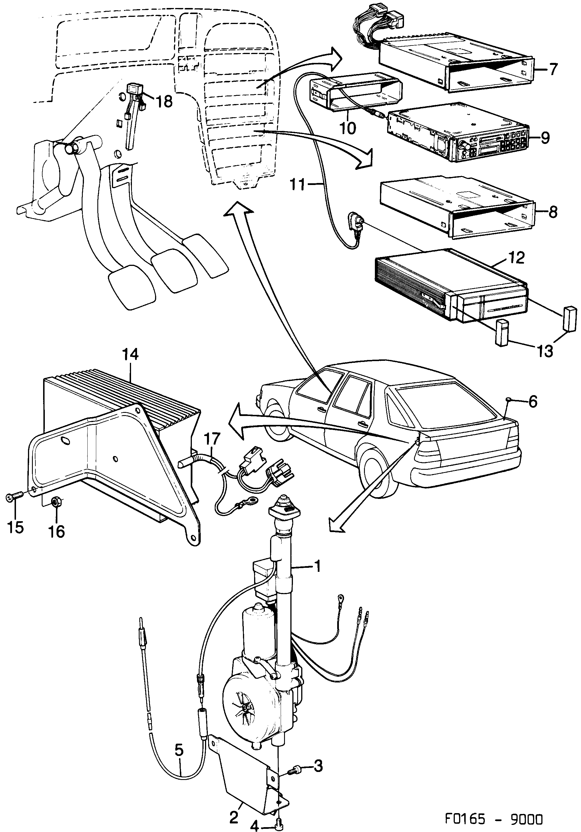 Saab 9000 Radio, electrical aerial diagram
