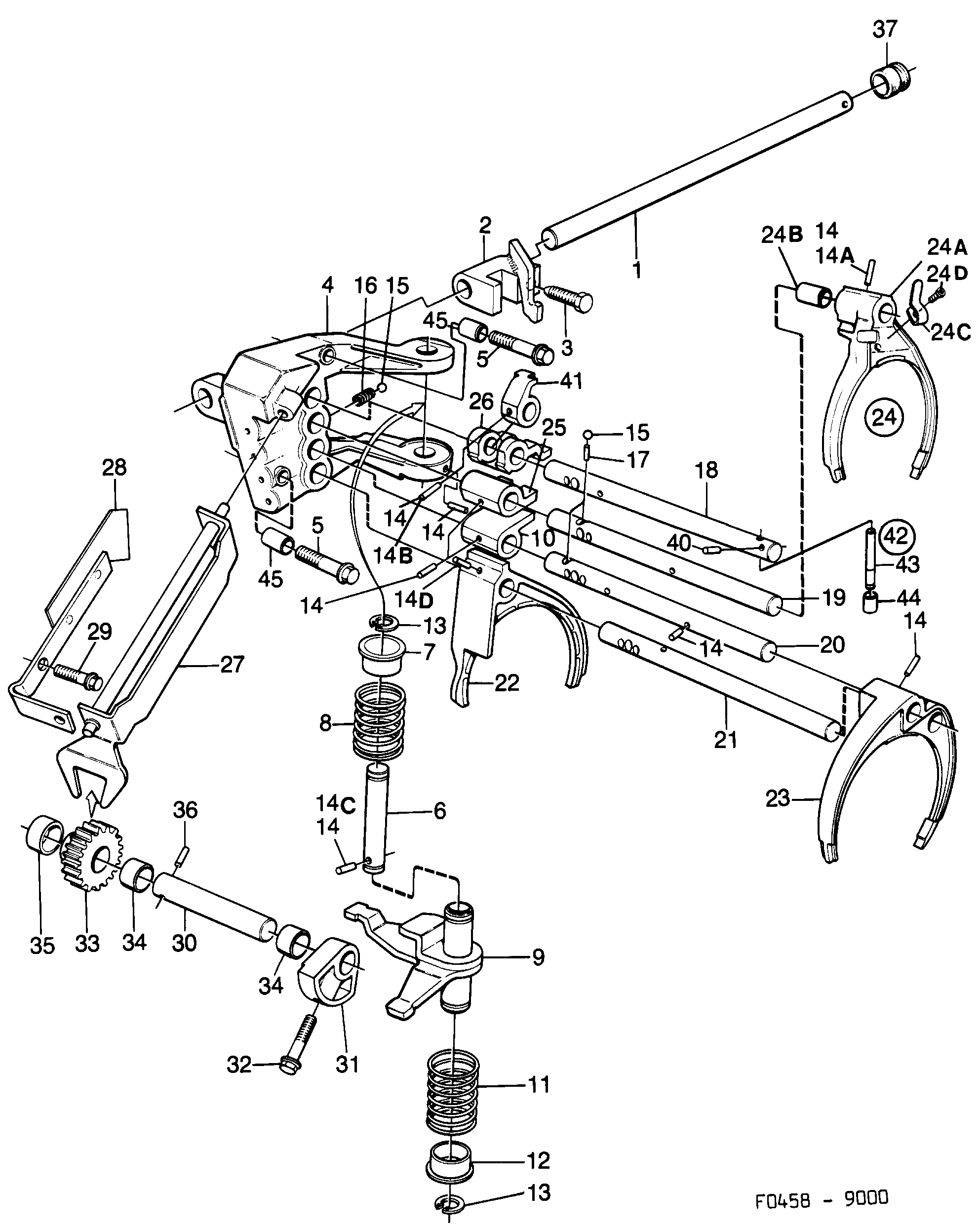 Saab 9000 Gear selector fork Shift rail diagram