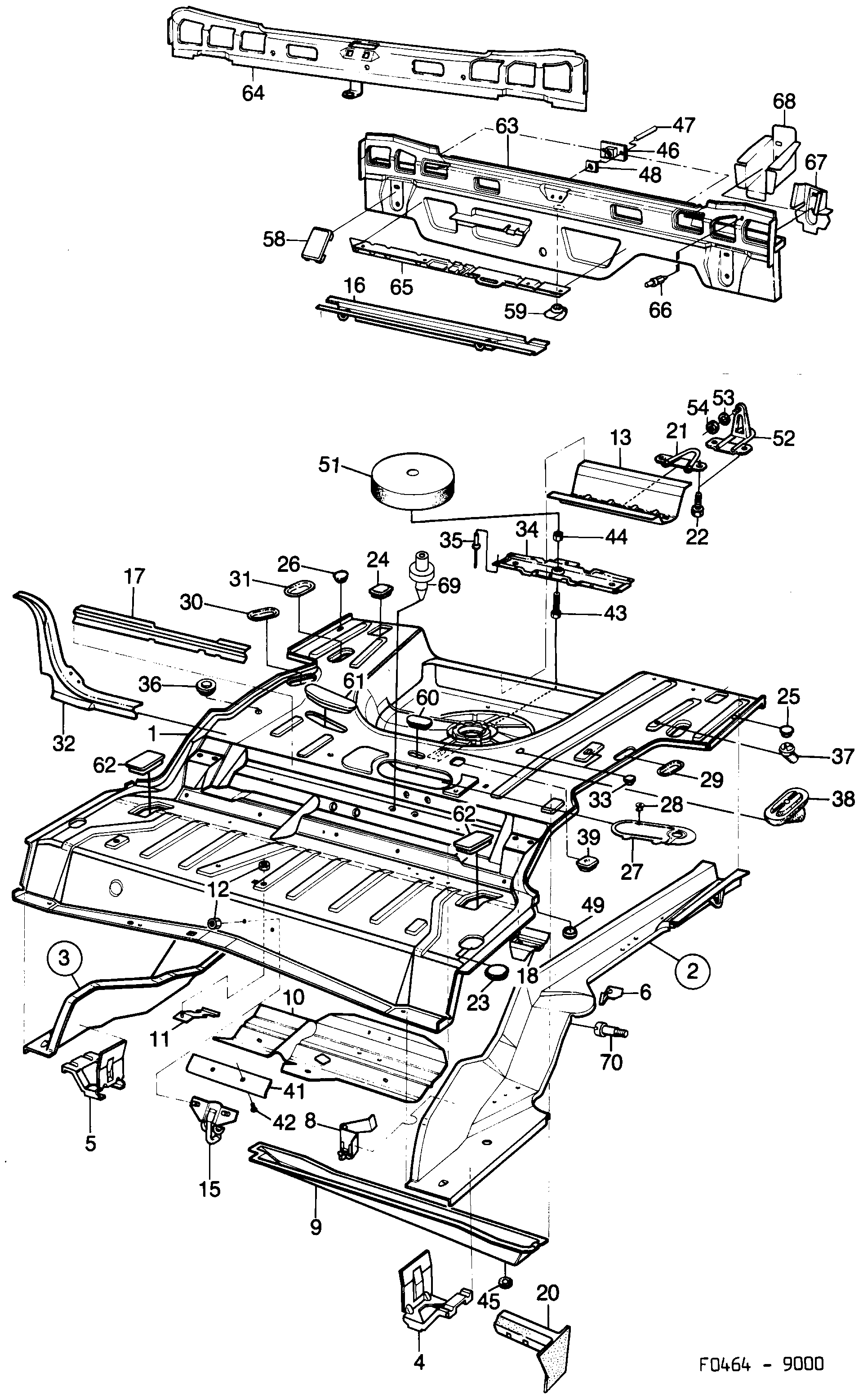 Saab 9000 Rear floor diagram