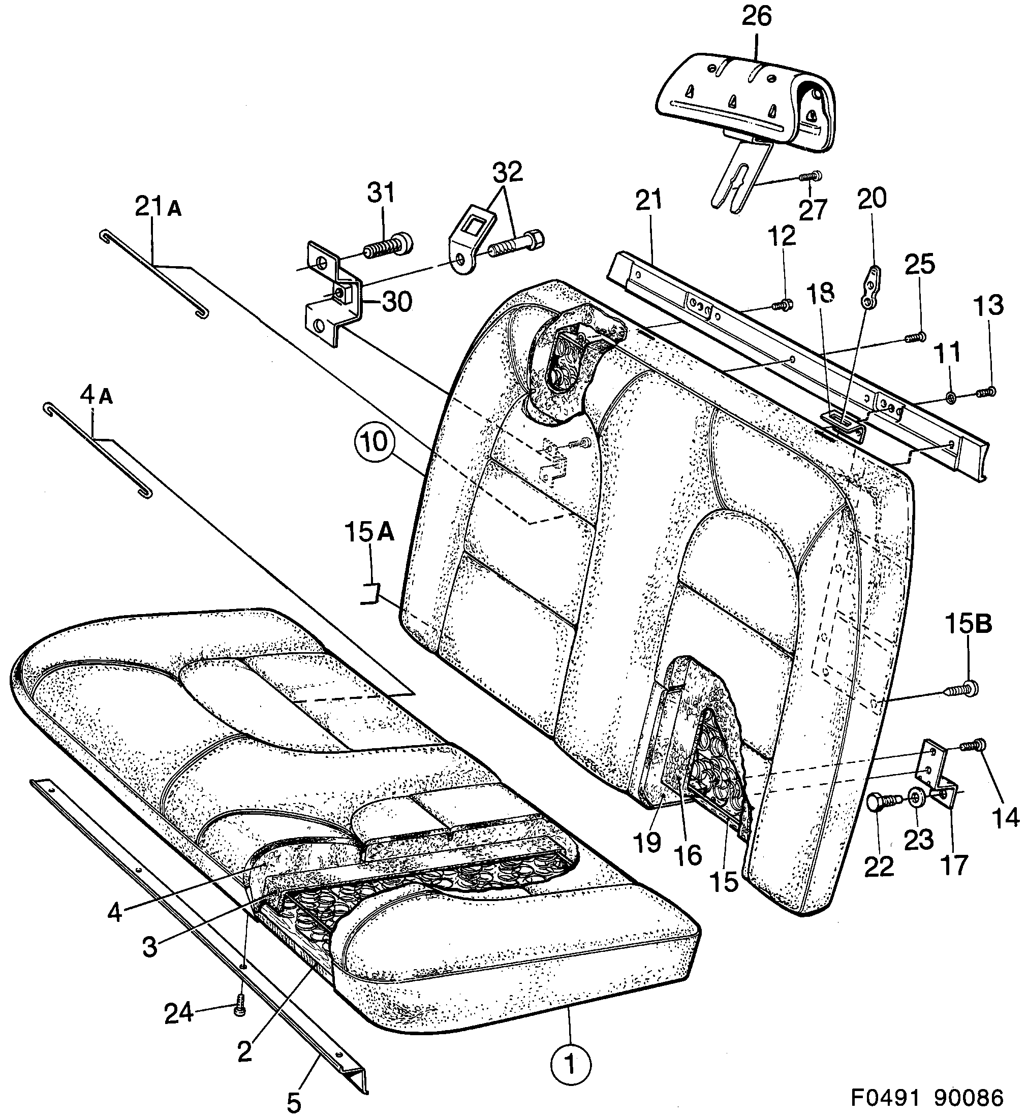 Saab 900 Rear seat diagram
