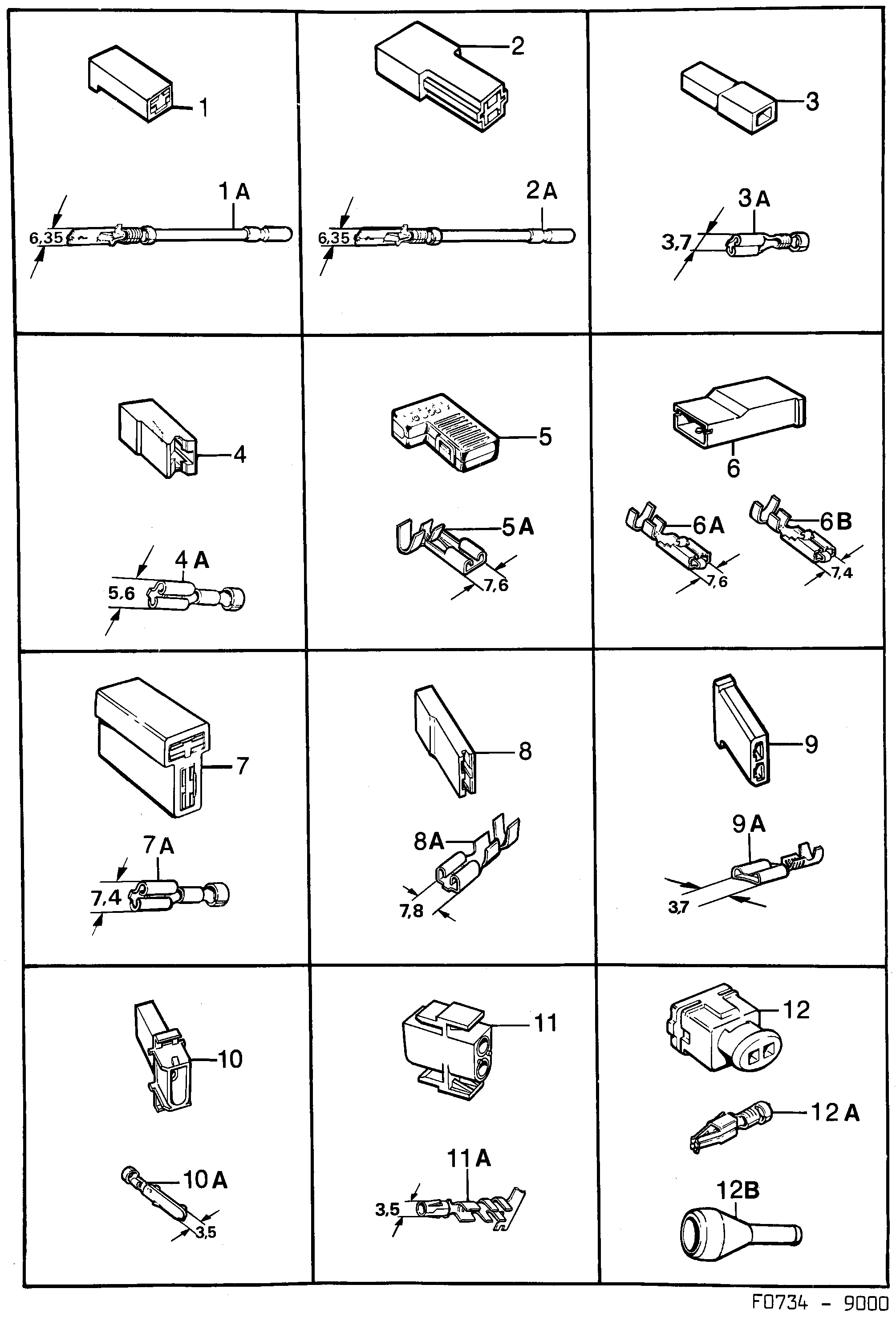 Saab 9000 Connector housing etc diagram