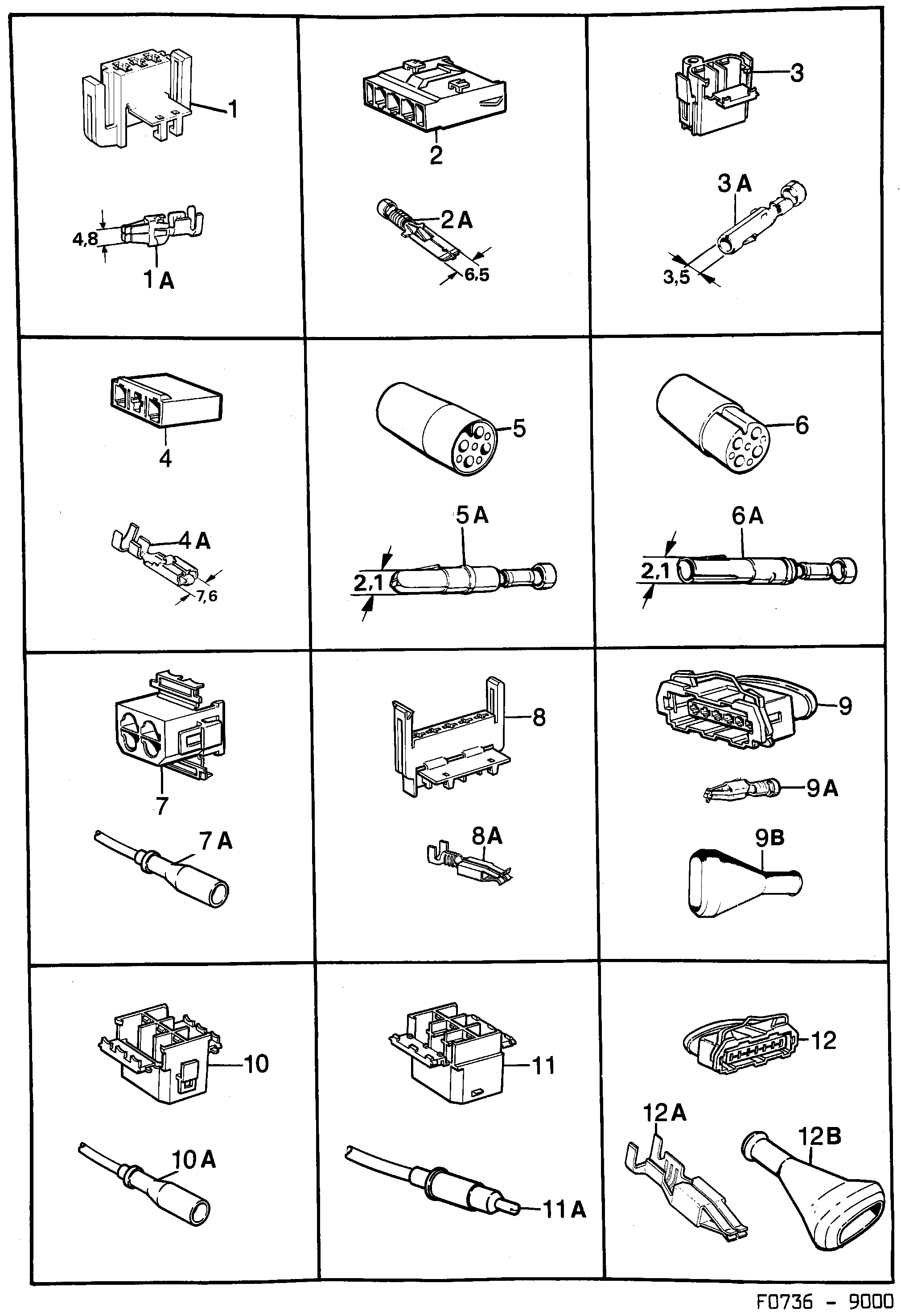 Saab 9000 Connector housing etc diagram