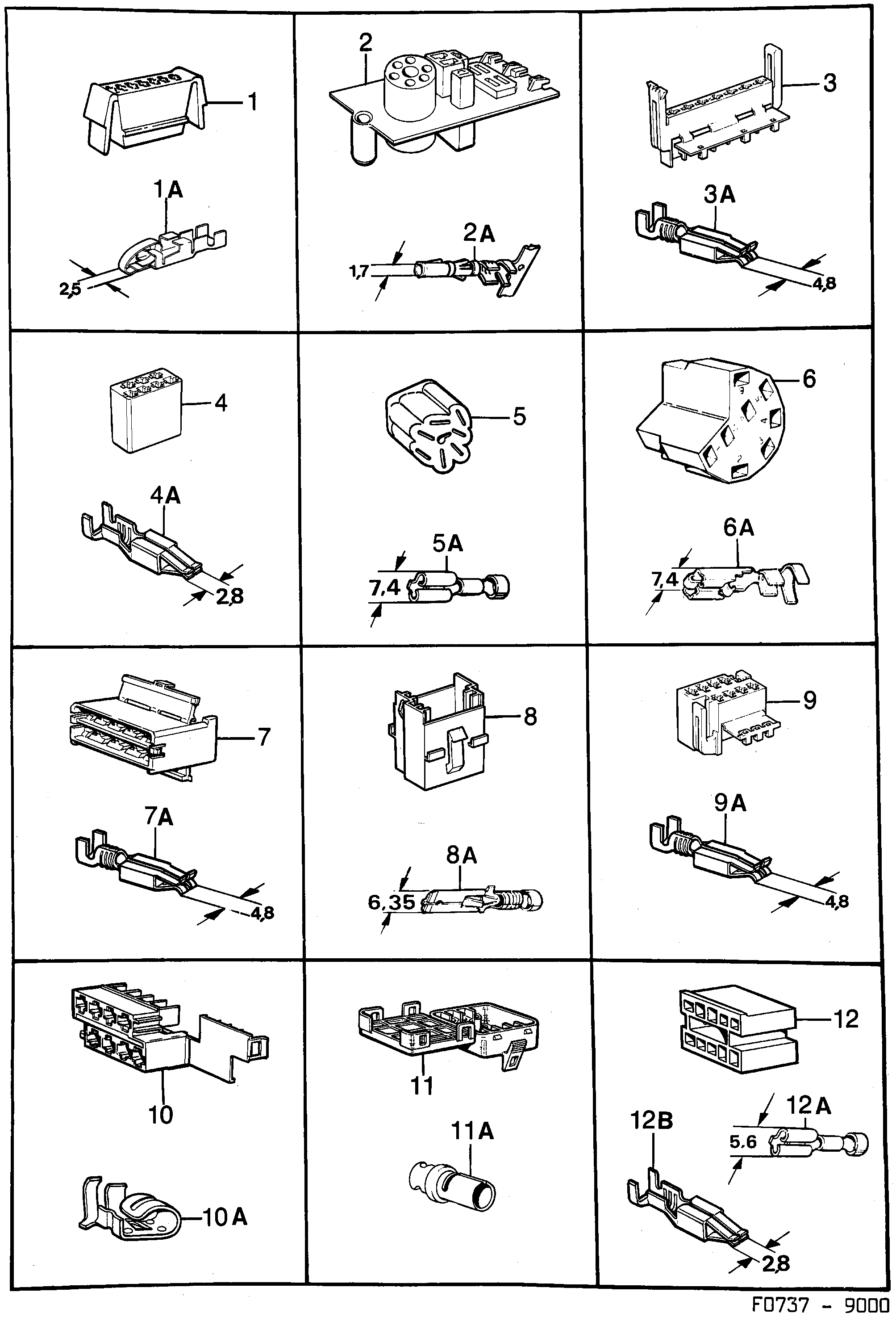 Saab 9000 Connector housing etc diagram
