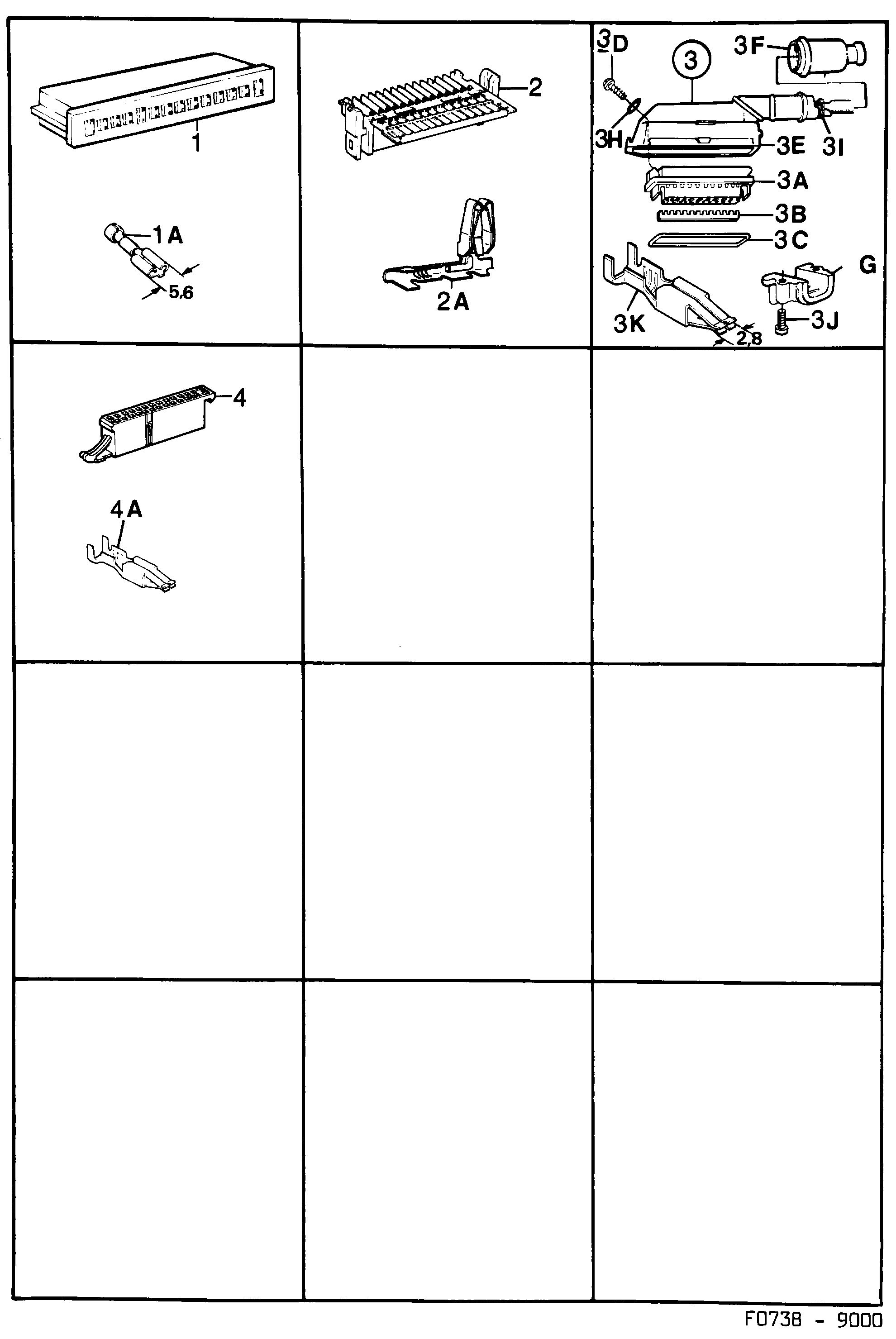 Saab 9000 Connector housing etc diagram