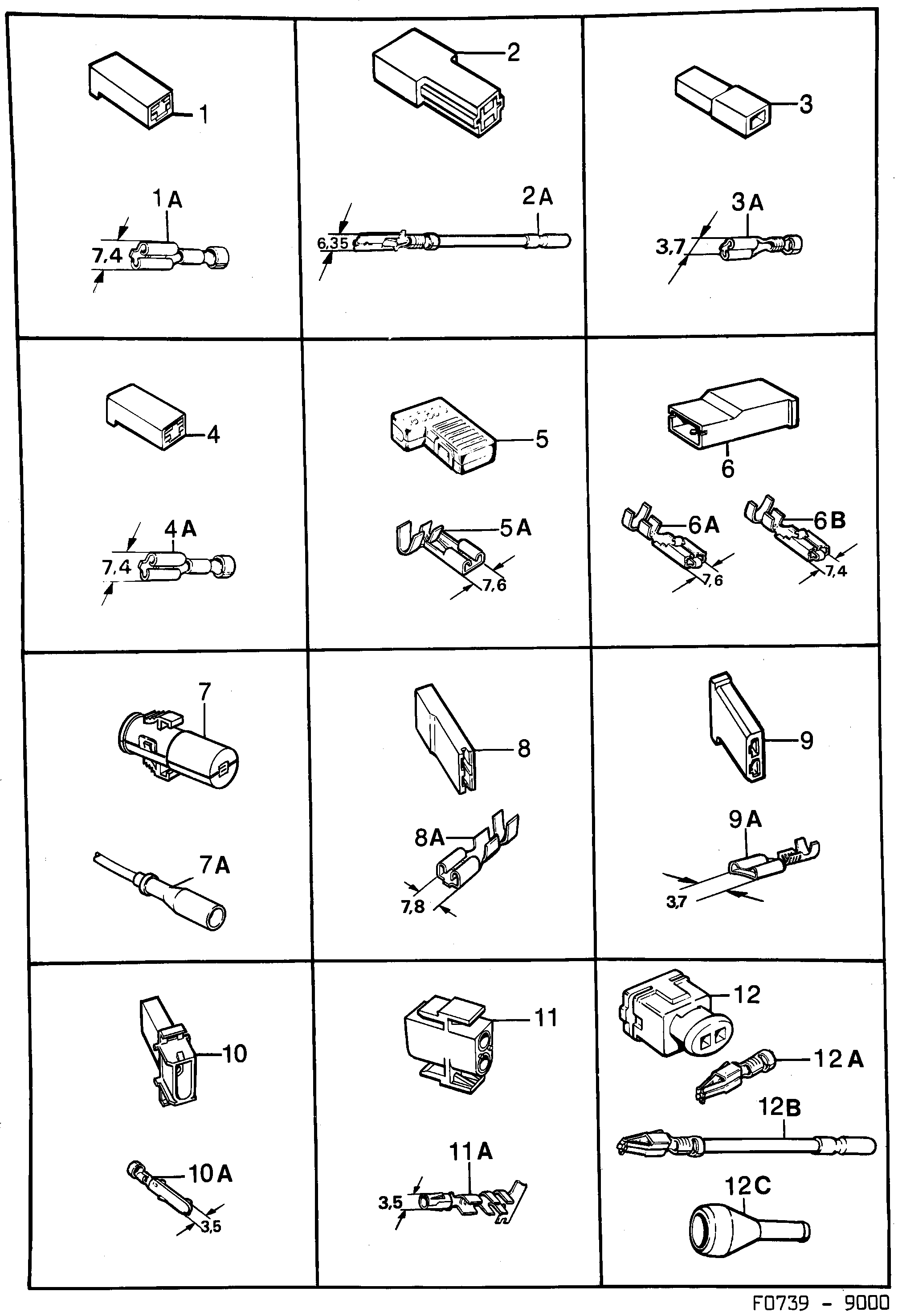 Saab 9000 Connector housing etc diagram