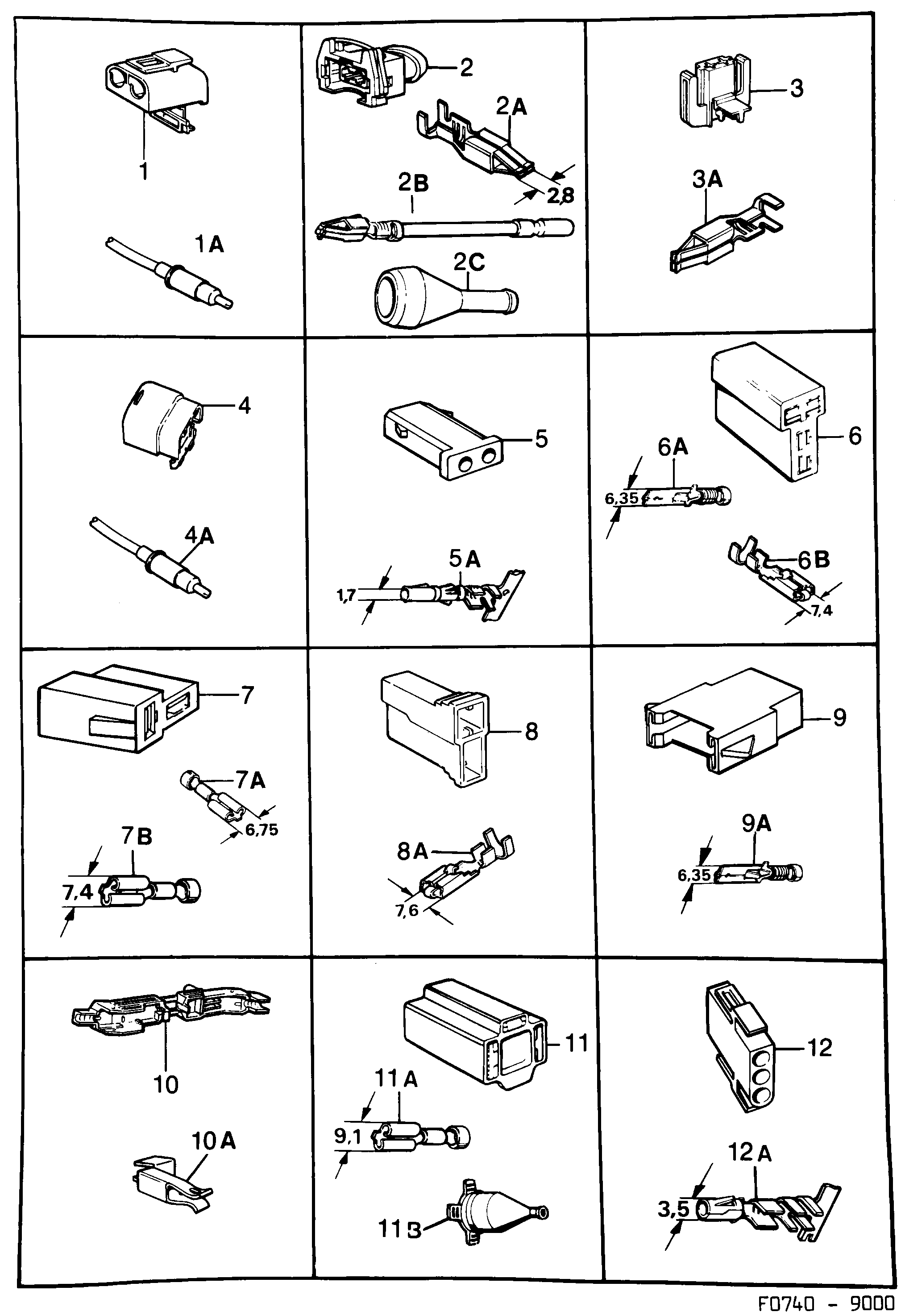 Saab 9000 Connector housing etc diagram