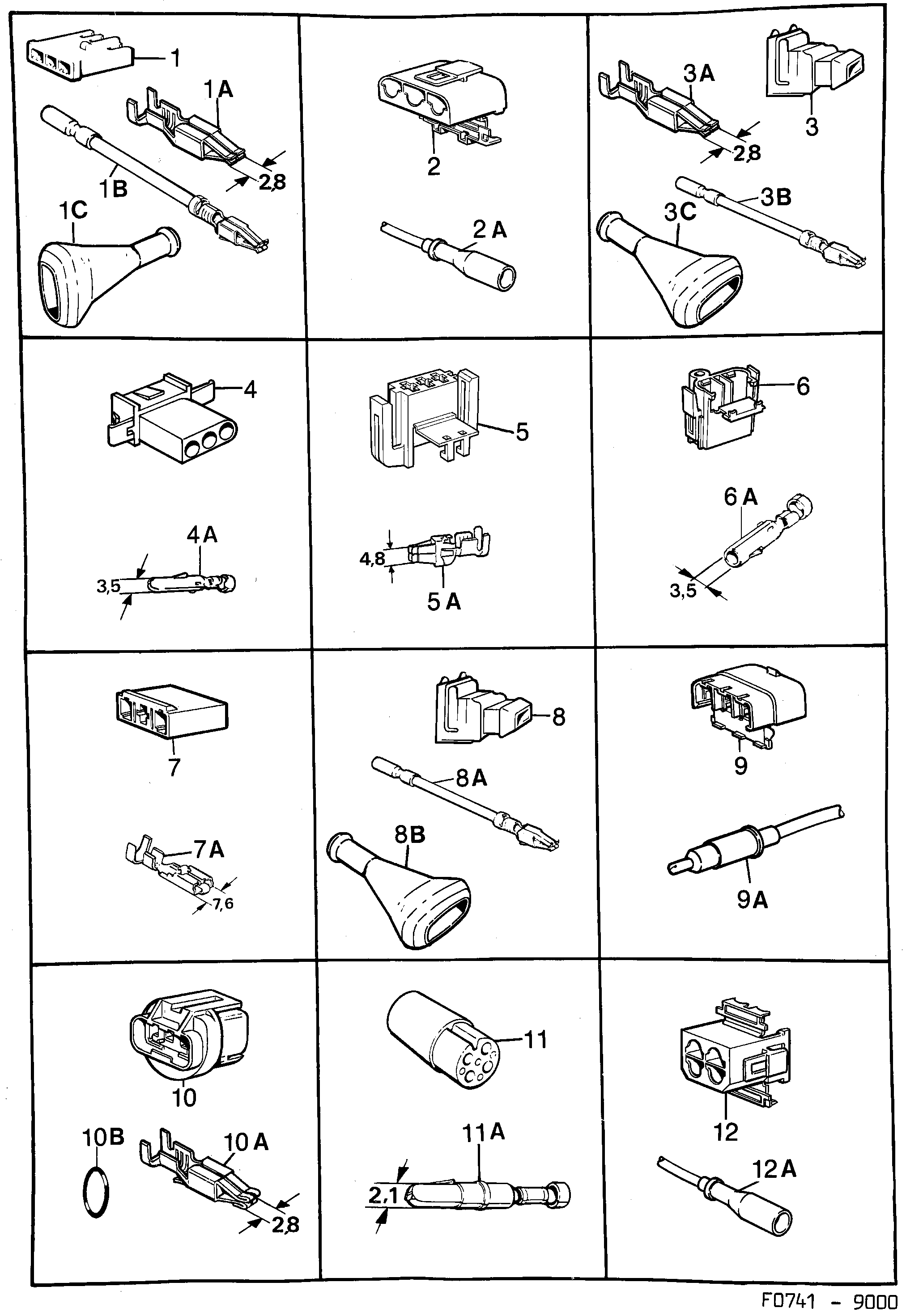 Saab 9000 Connector housing etc diagram