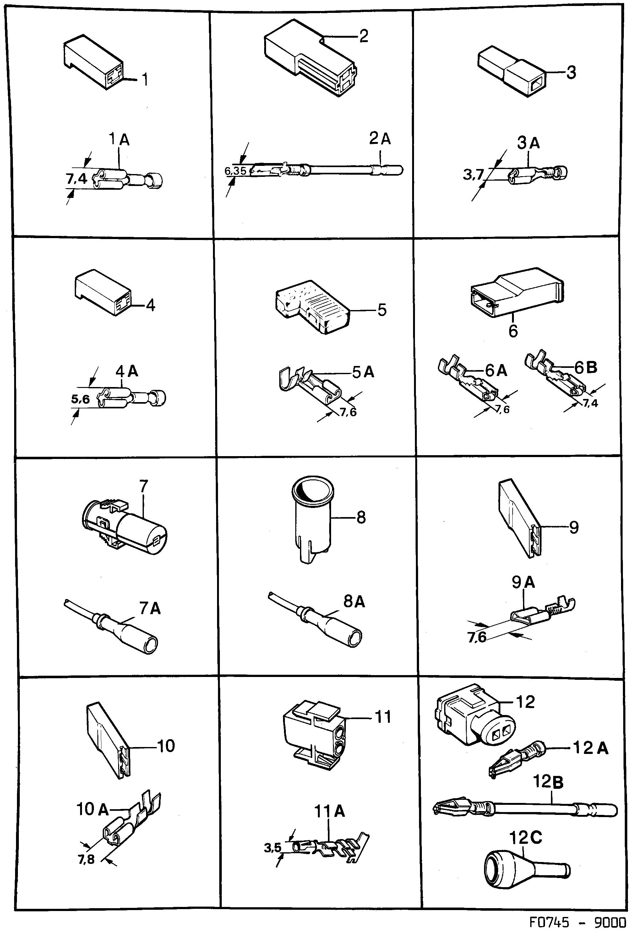 Saab 9000 Connector housing etc diagram