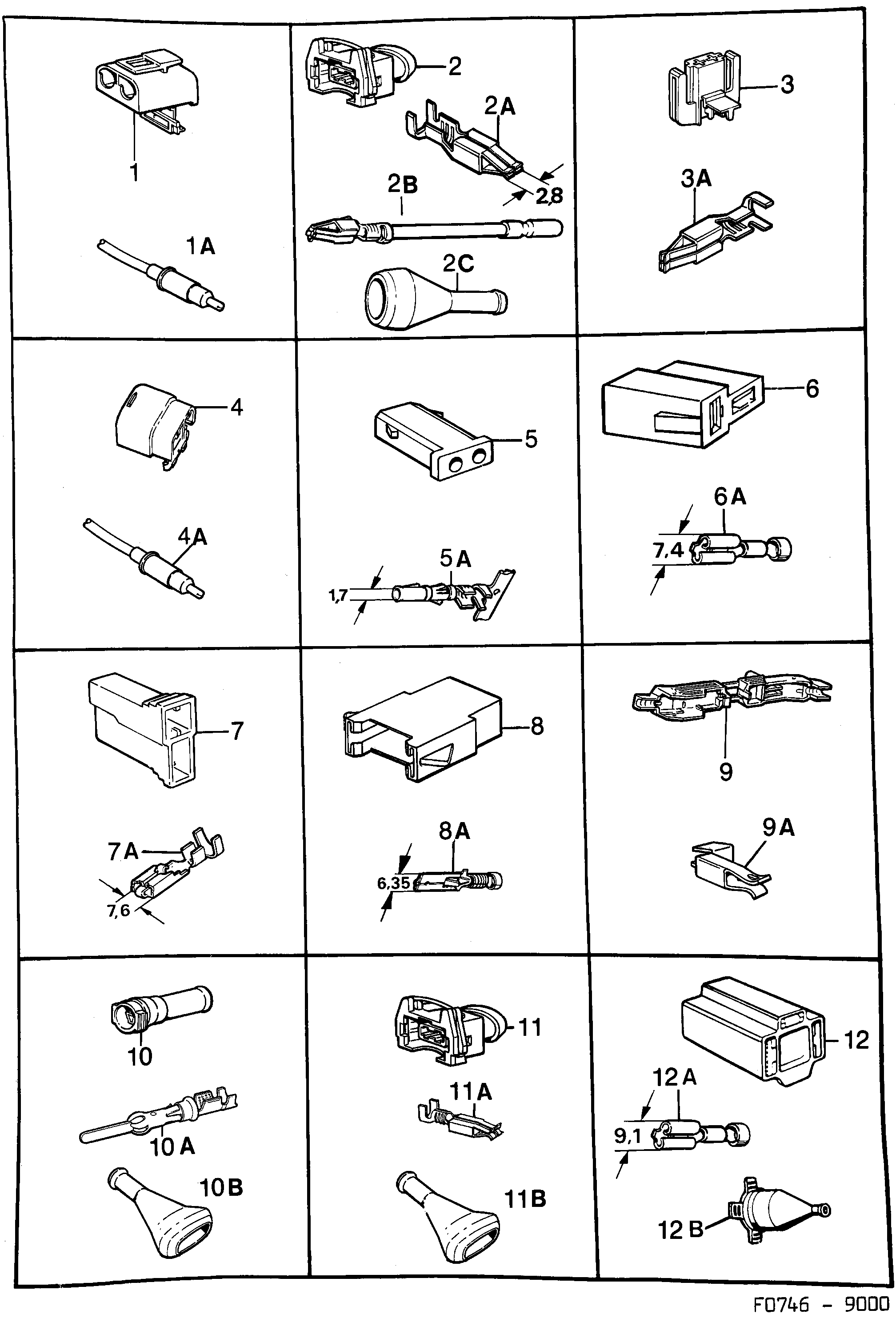 Saab 9000 Connector housing etc diagram