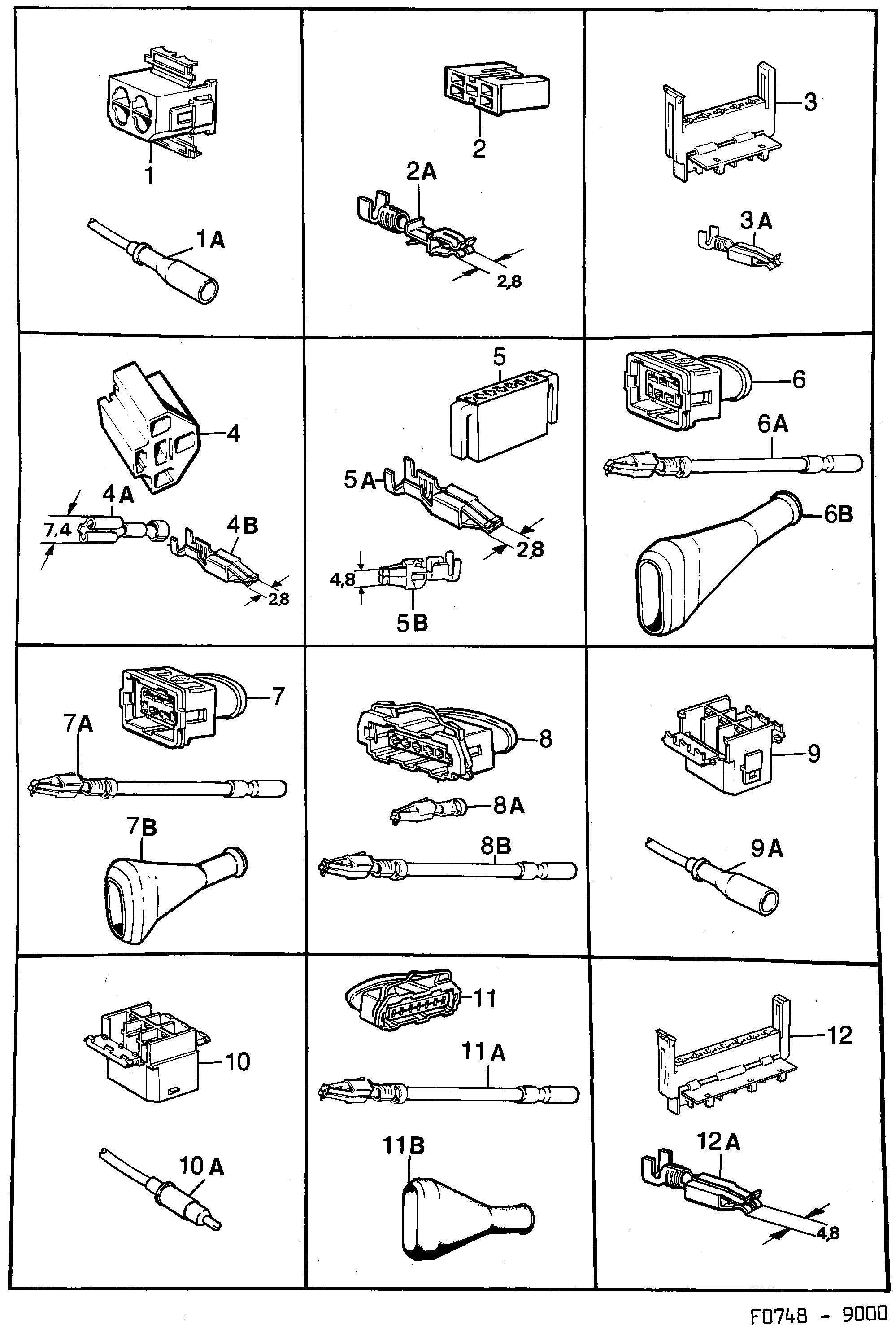 Saab 9000 Connector housing etc diagram