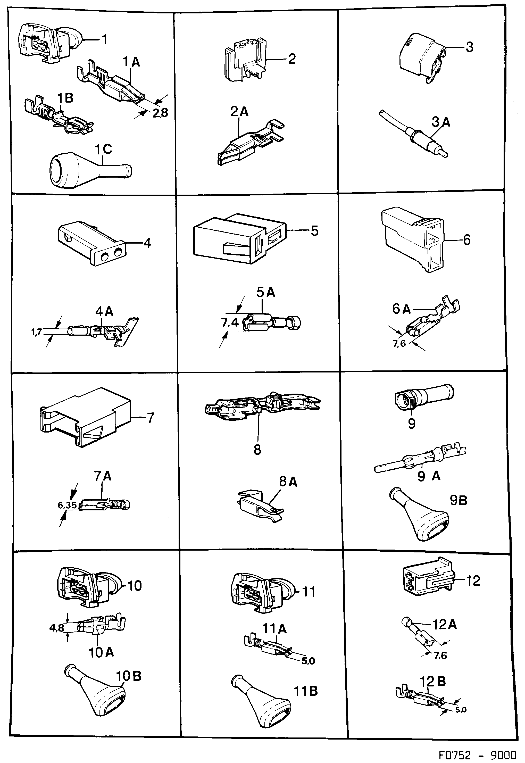 Saab 9000 Connector housing etc diagram