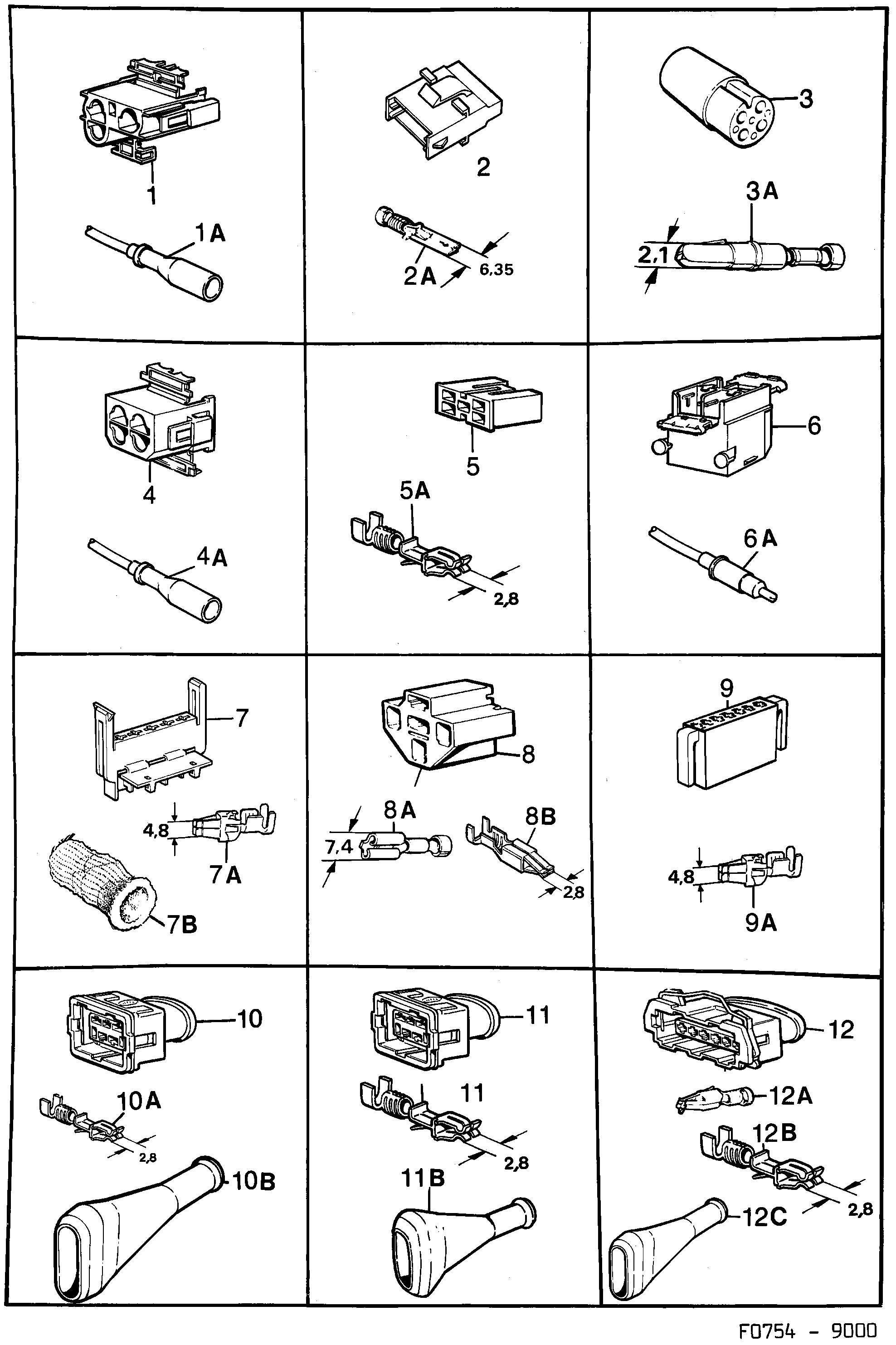 Saab 9000 Connector housing etc diagram
