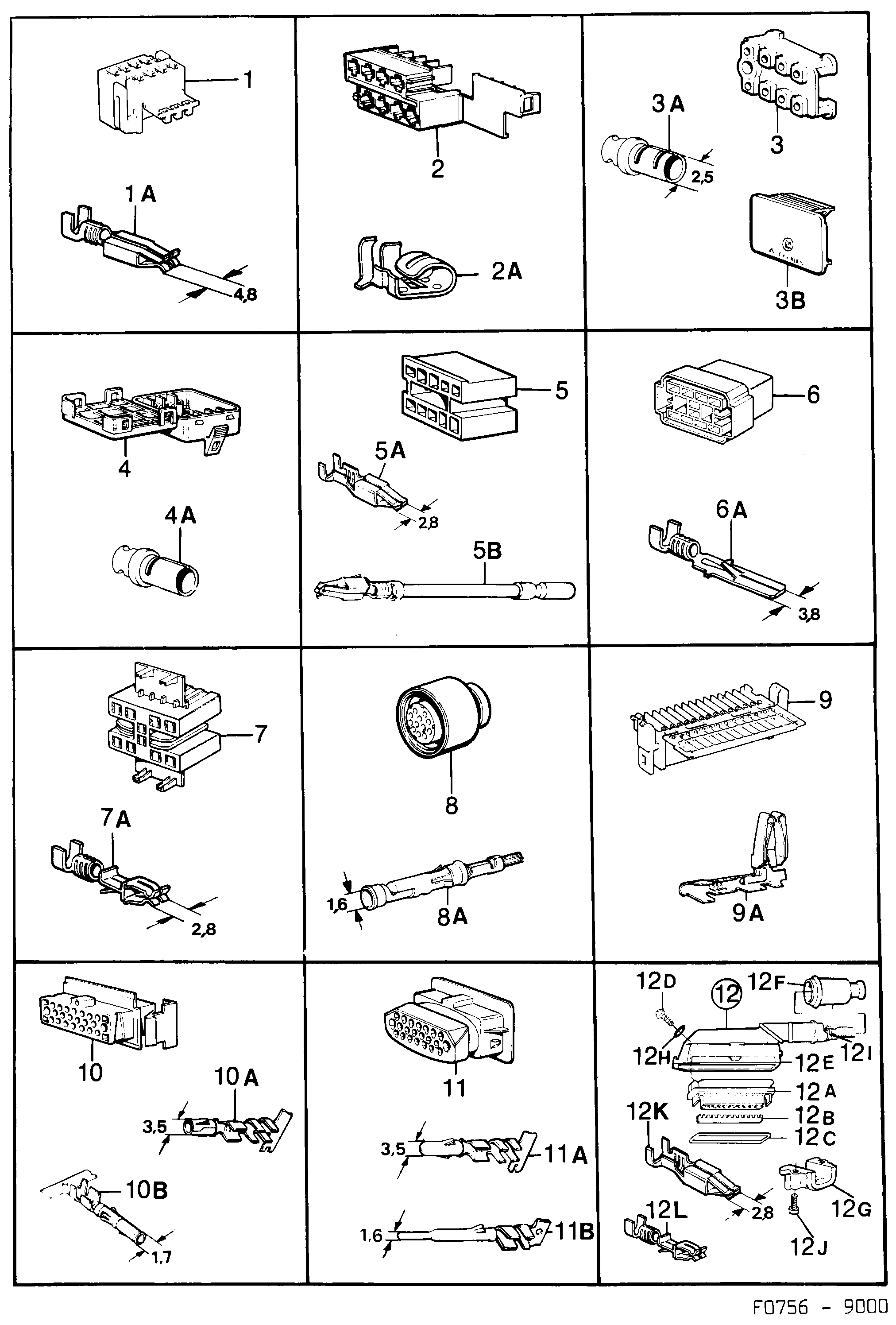 Saab 9000 Connector housing etc diagram