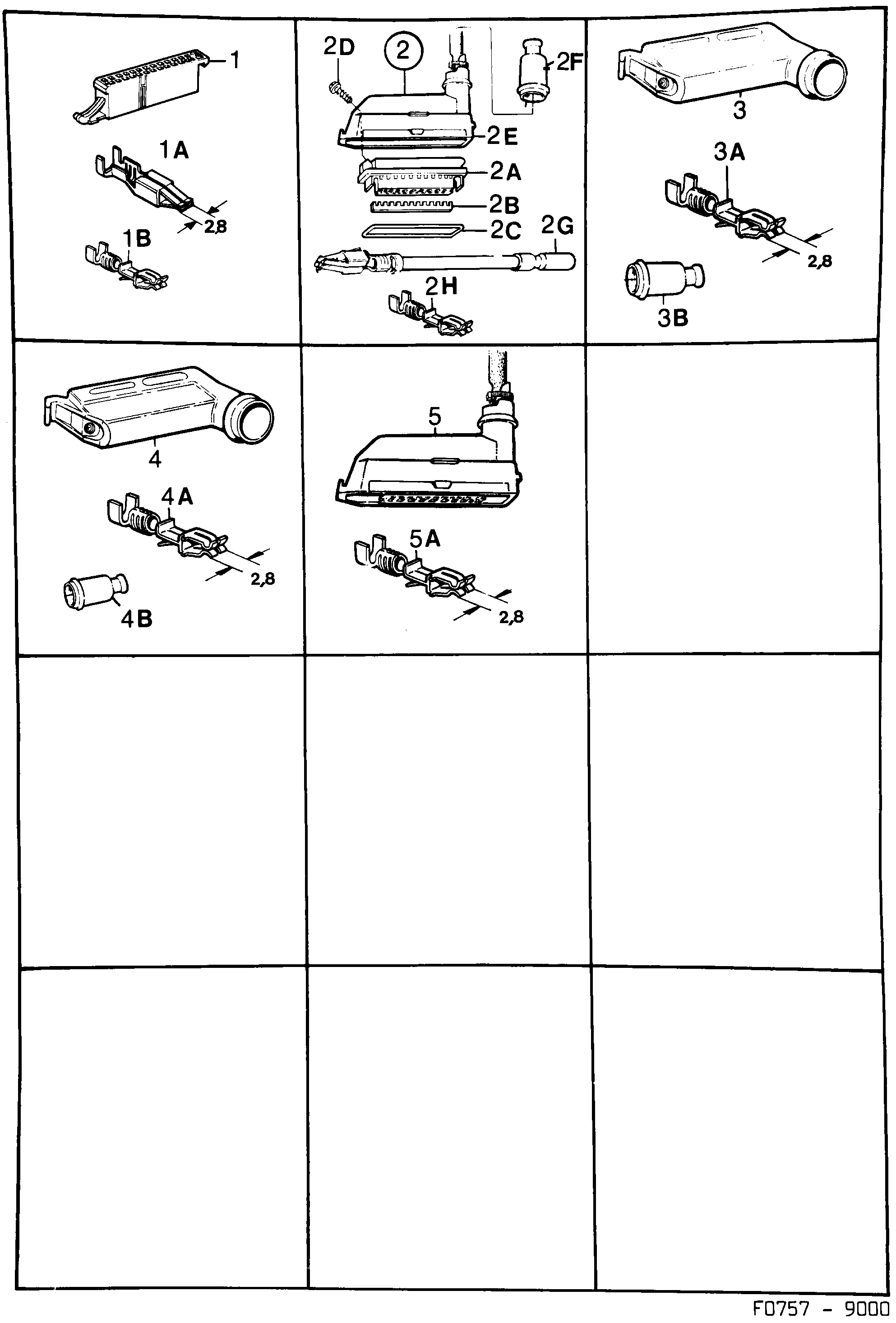 Saab 9000 Connector housing etc diagram