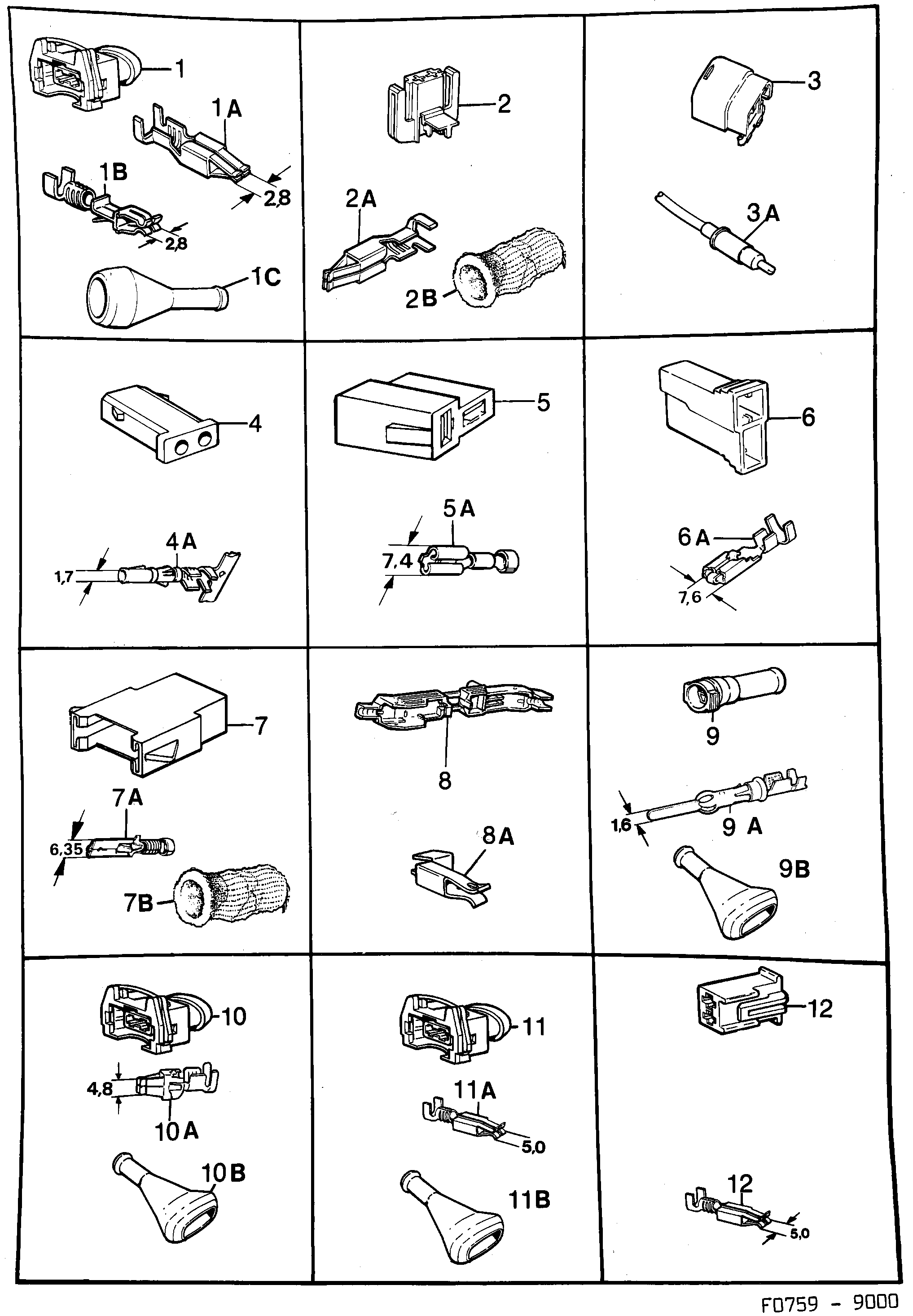 Saab 9000 Connector housing etc diagram