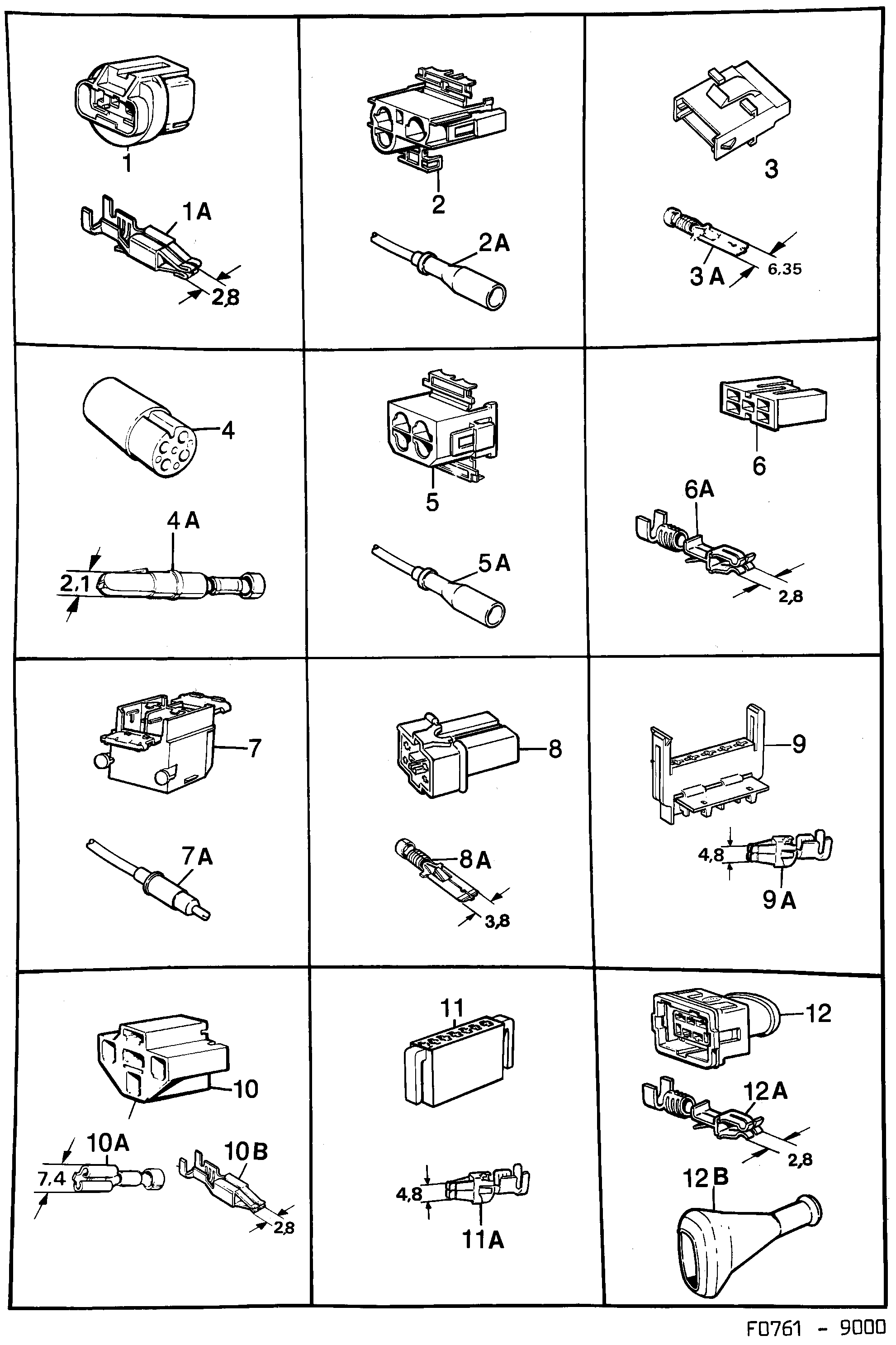Saab 9000 Connector housing etc diagram