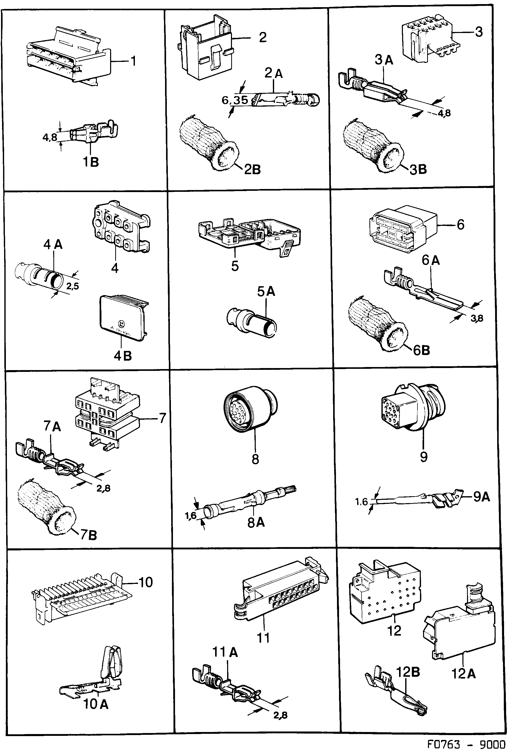 Saab 9000 Connector housing etc diagram