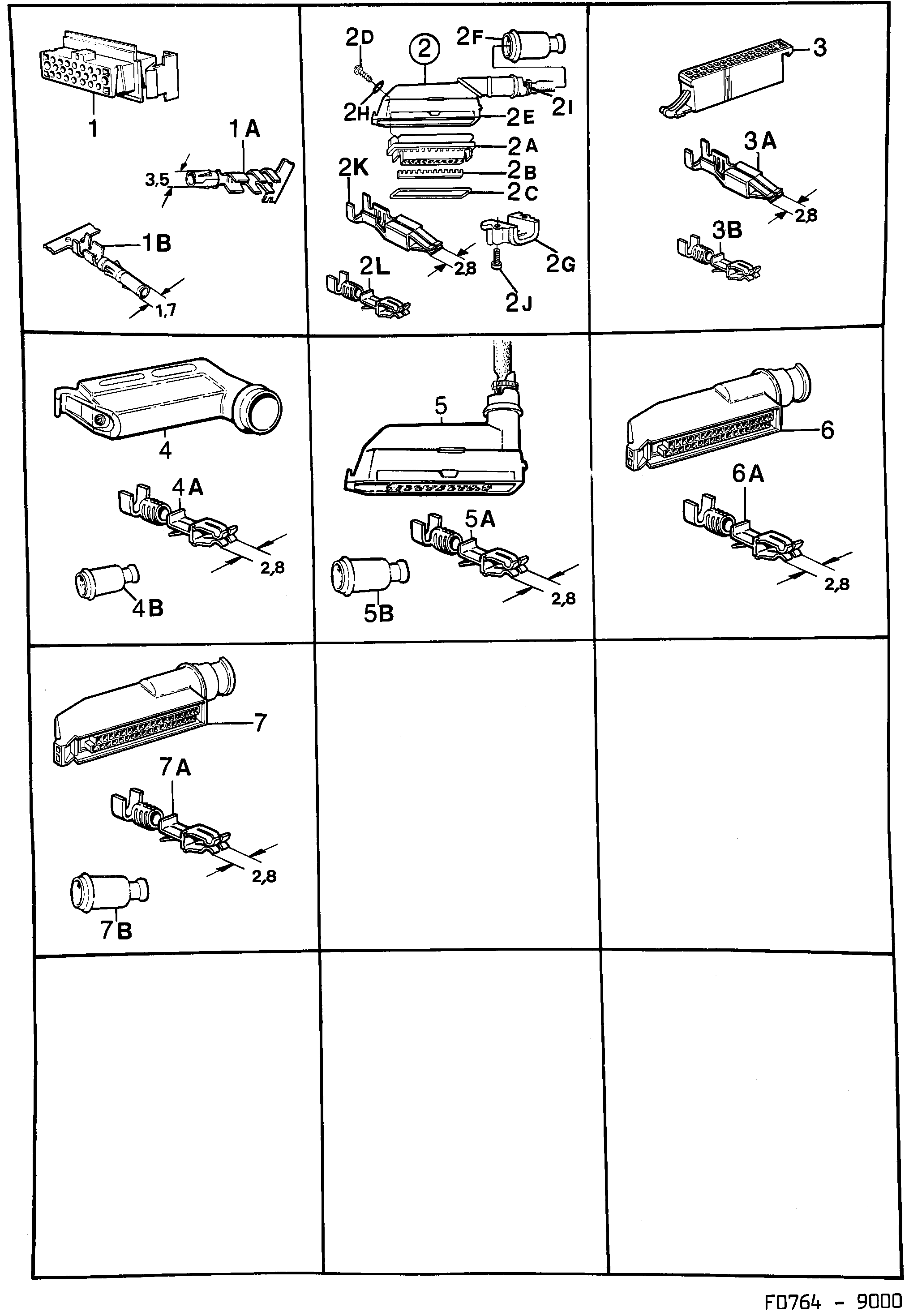 Saab 9000 Connector housing etc diagram